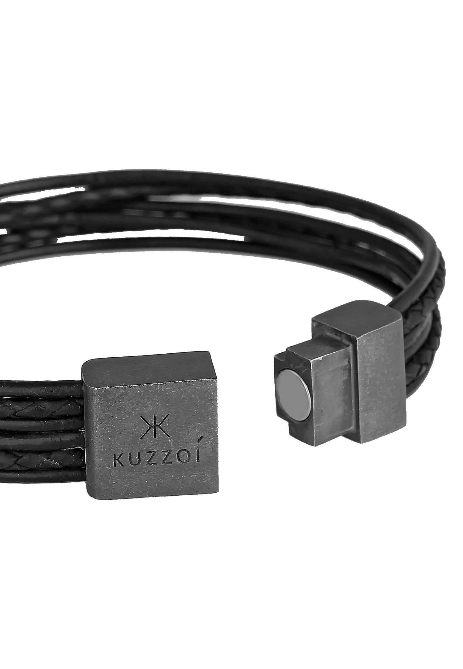 Kuzzoi Armband »Leder 6-reihig Magnet Basic 925 Silber oxidiert«