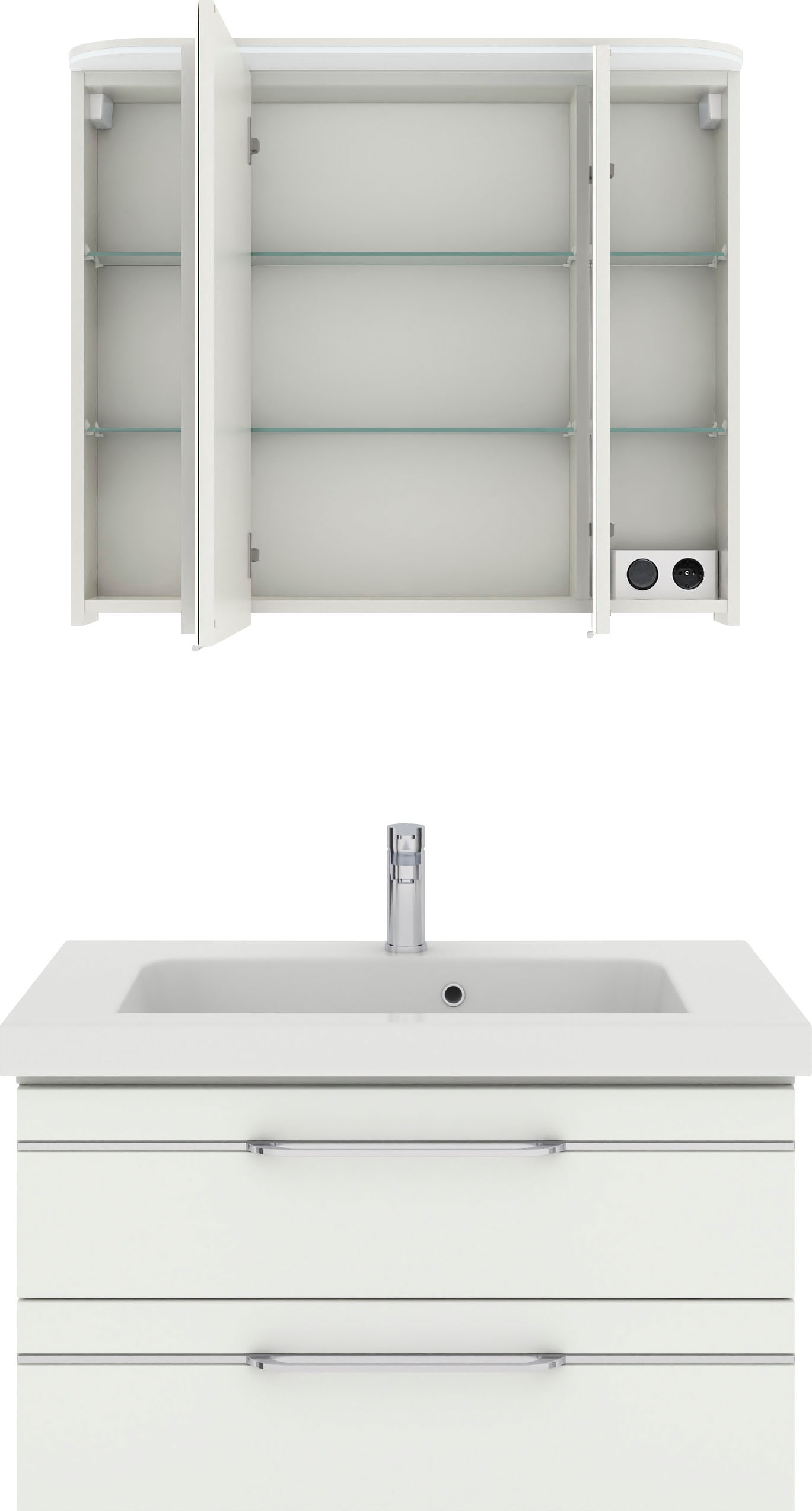 Saphir Badmöbel-Set »Balto Sprint 2-teilig, Mineralmarmor-Waschtisch mit LED-Spiegelschrank«, (2 St.), Badezimmer Set 92 cm breit, inkl. Türdämpfer, 3 Türen, 2 Schubladen
