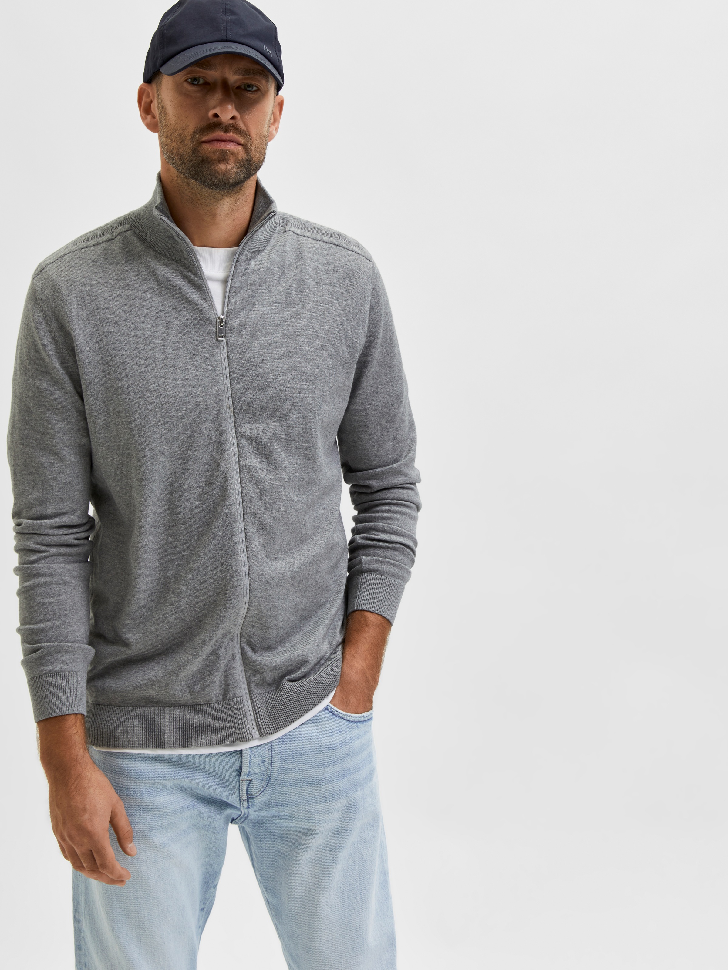 Selected Homme Slhberg Full Zip Cardigan Grey M 2