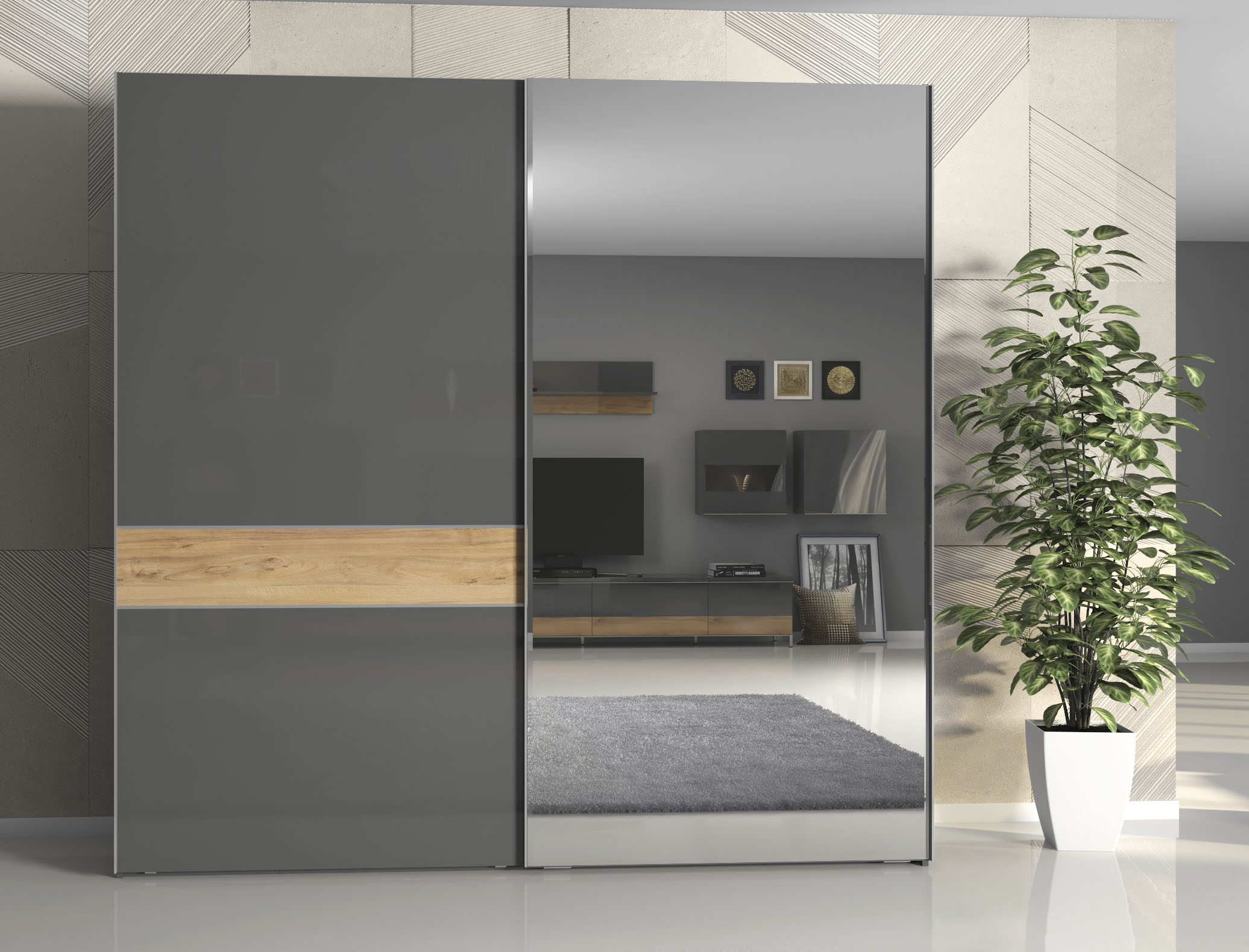 Thumbnail - Places of Style Schwebetürenschrank "Onyx, Schwebetürenschrank inklusive Innenleben, FSC-zertifiziert", (in 3 Breiten: 1...