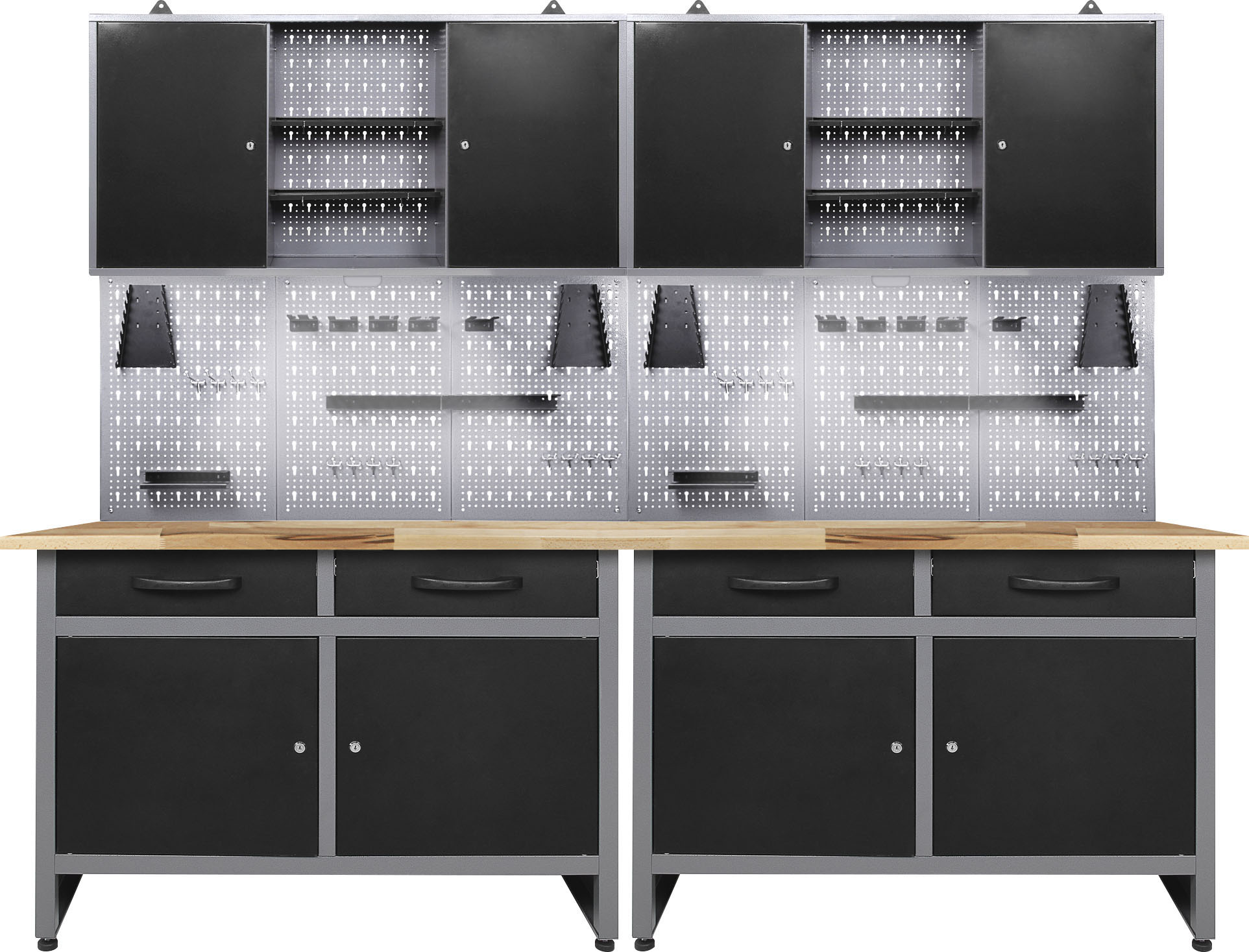 ONDIS24 Werkstatt-Set "Werner", B:240cm H:205cm, schwarz, Werkbänke, 240 cm, mit LED