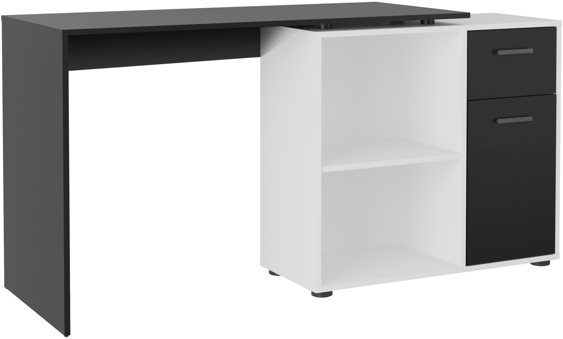 Thumbnail - FMD Eckschreibtisch "AUGSBURG" Schreibtisch/ Sideboard m. Stauraum, beids. montierb., 117 oder 148 cm