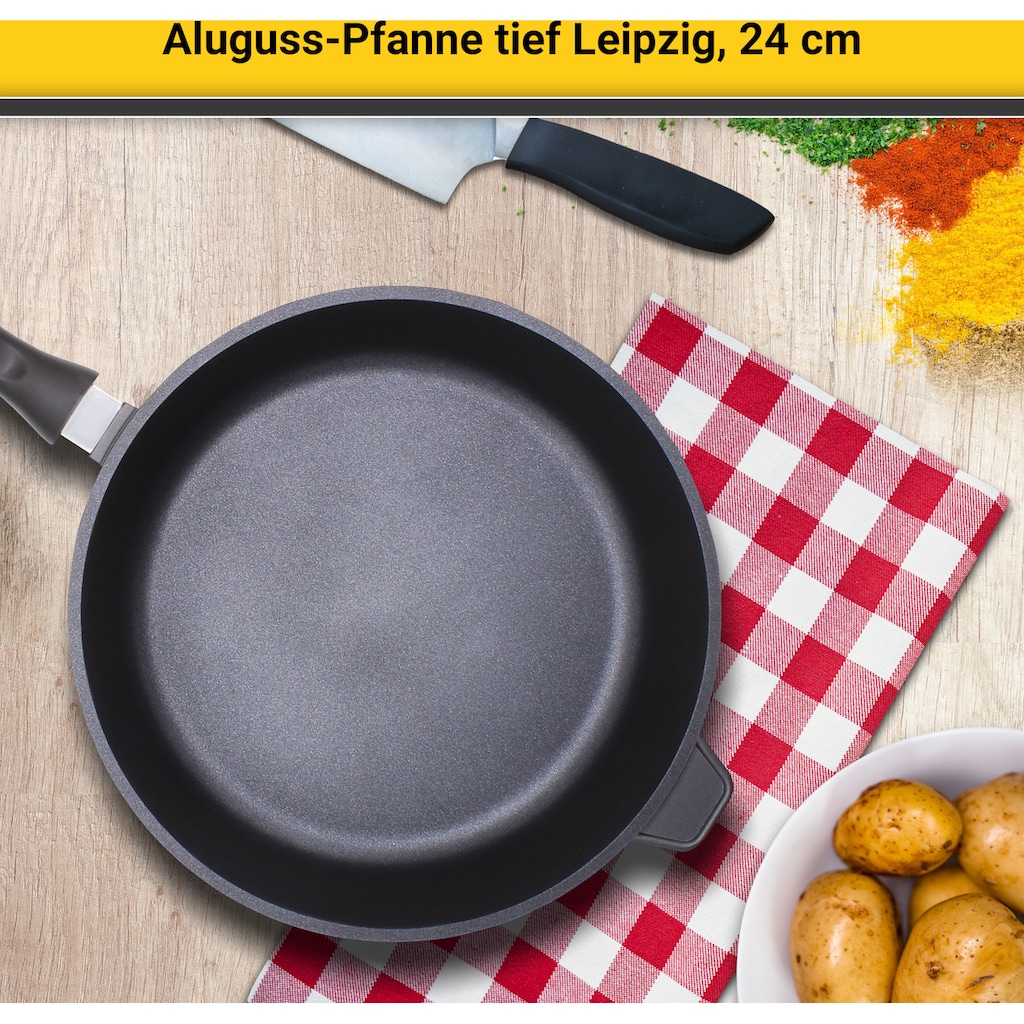 Krüger Bratpfanne »Aluguss Pfanne tief LEIPZIG«, Aluminiumguss, (1 tlg.), hochwertige Antihaft-Versiegelung, tiefe Ausführung