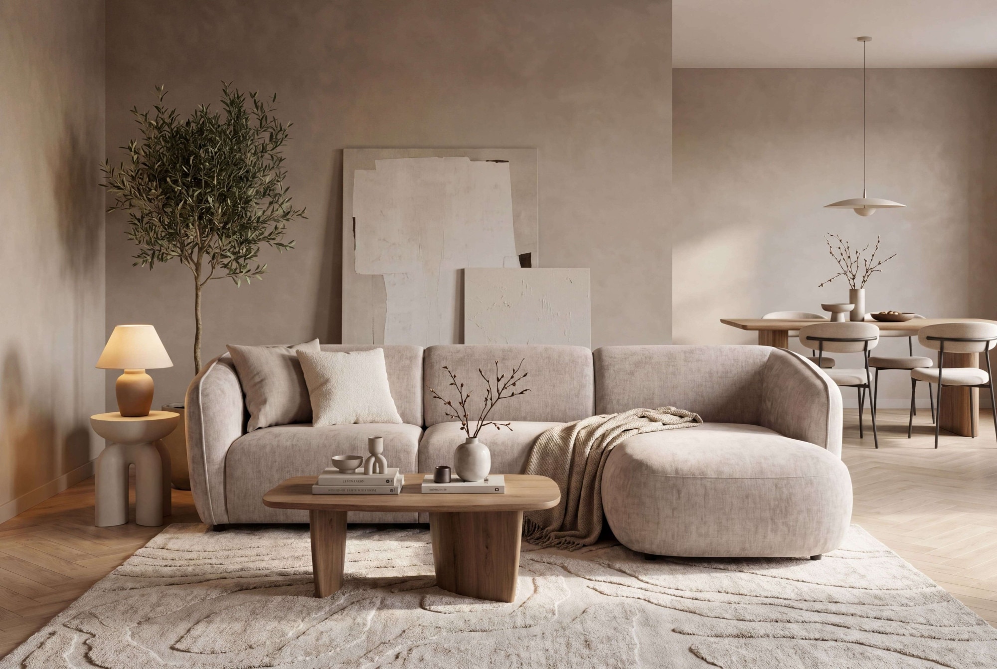OTTO home Ecksofa "OSTRUP Rundsofa, L-Form, Naturtöne, Boucle oder Chenille" Breite 280 cm, organische Form mit sanften Rundungen