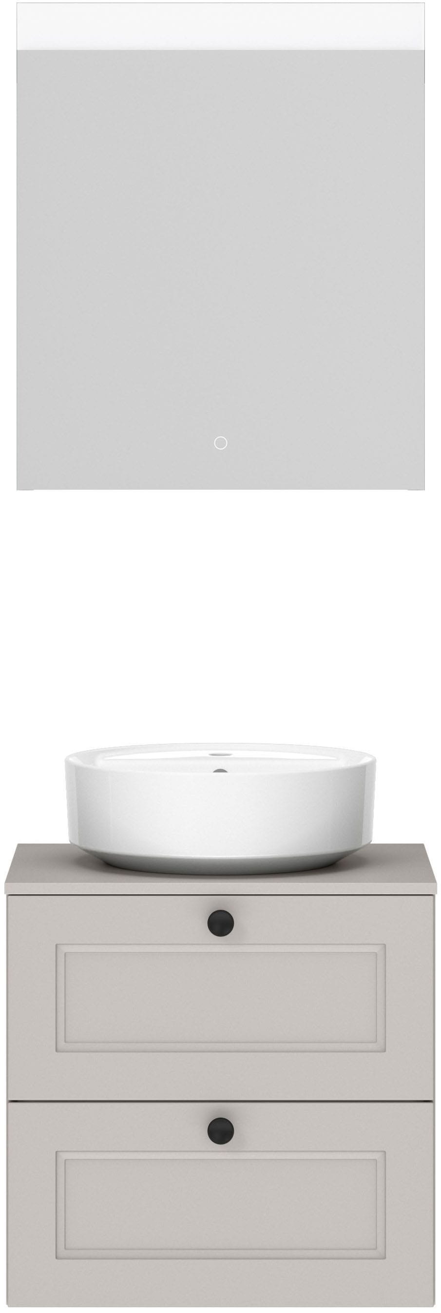 nobilia® Badmöbel-Set »Cascada« Set, inkl.  Aufsatzwaschbecken und beleuchtetem  Spiegel mit Touch-Sensor, 2 Stk. tlg.