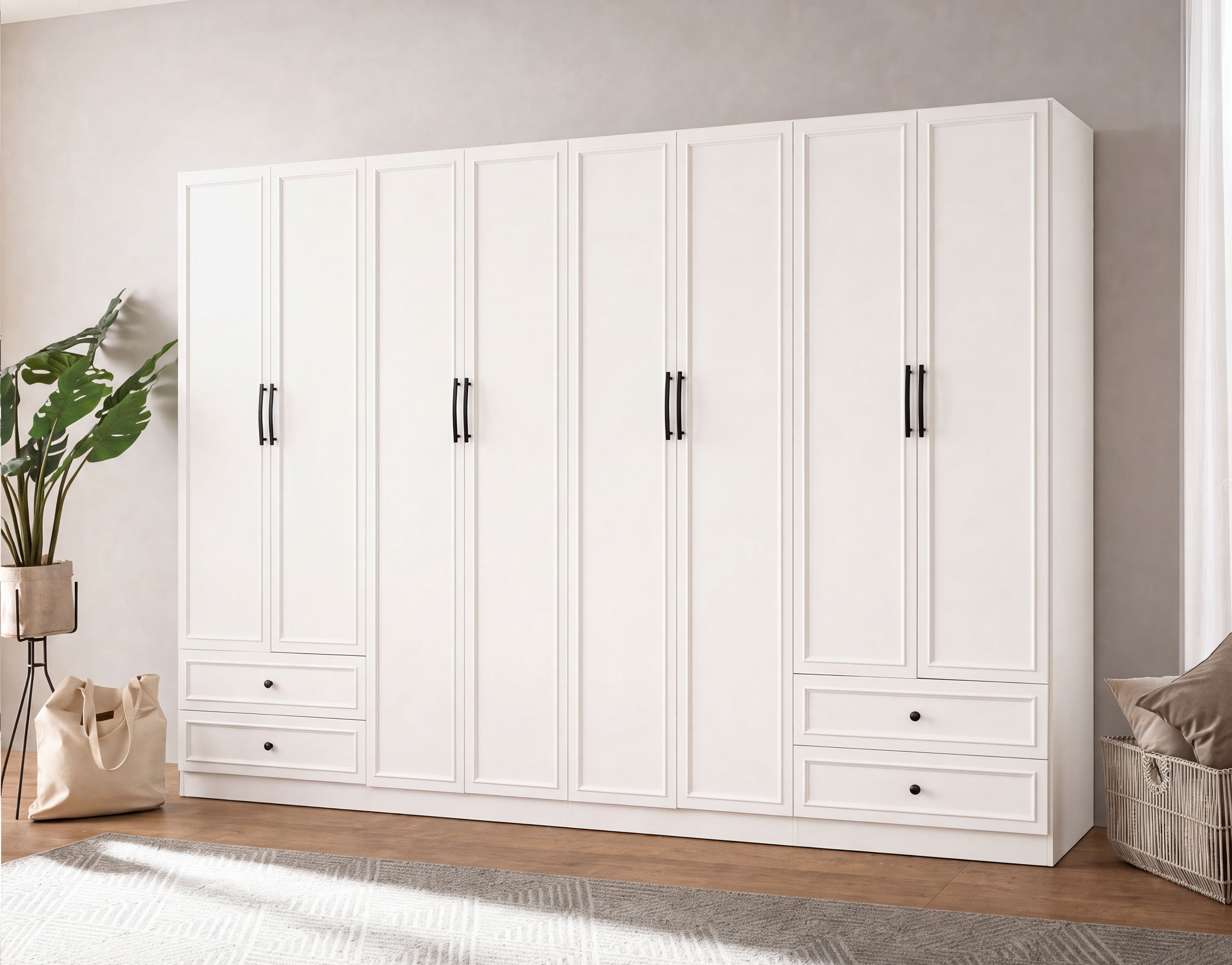 OTTO home Kleiderschrank "Arrian 320 cm Weiß 8-türiger Drehtürenschrank im Landhausstil" XXL STAURAUM FÜR IHR ZUHAUSE
