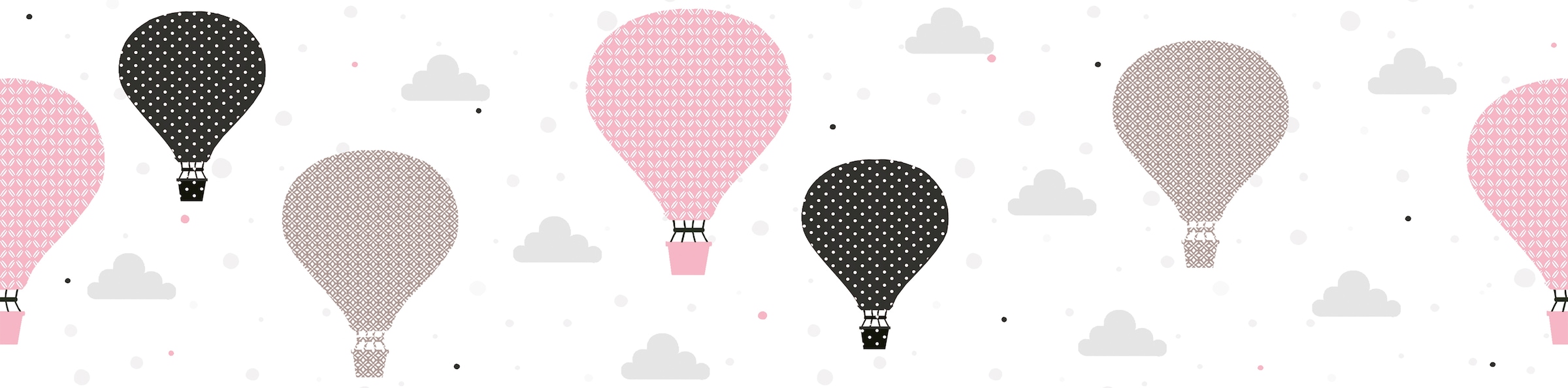 Bordüre »Cloud Balloons«, Heißluftballon Bordüre Tapete Kinderzimmer Rosa Grau Schwarz