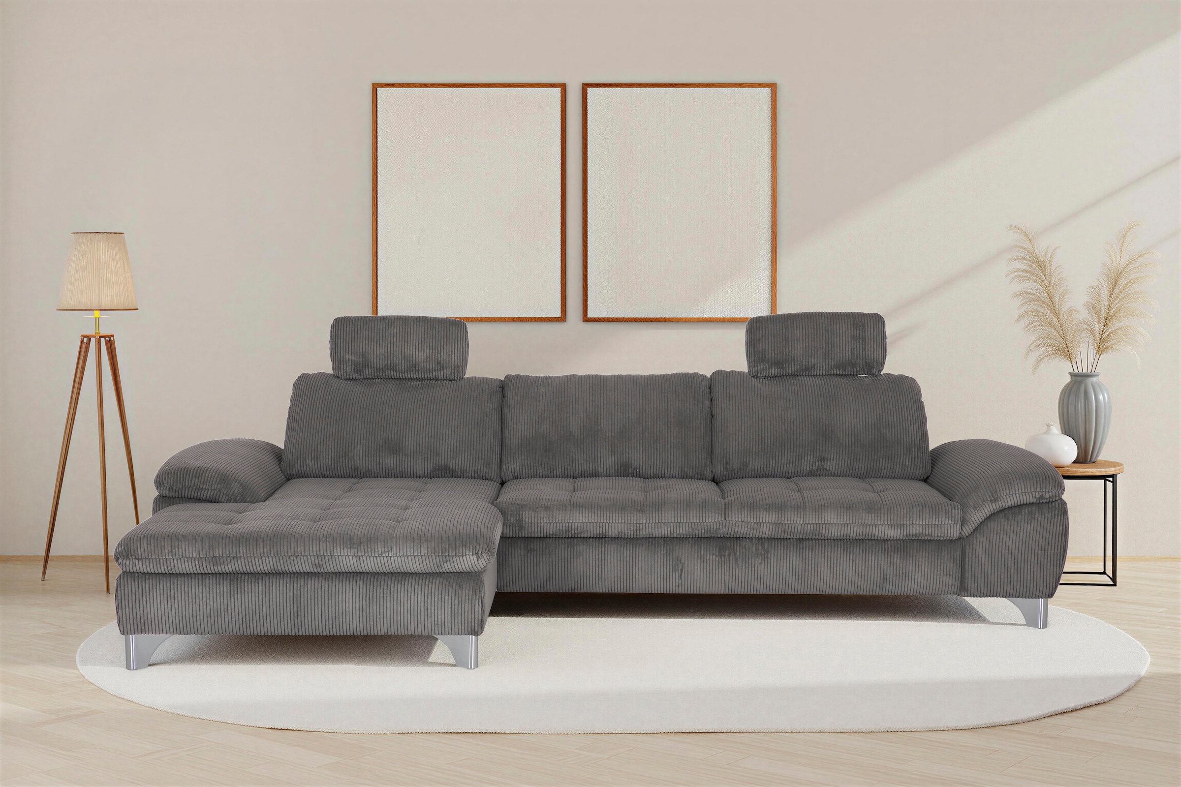 Die PlanBar Ecksofa "Recamiere MP-IN14007 L-Form, Breite 318 cm" wahlweise mit Schlaffunktion und verstellbaren Kopfstützen