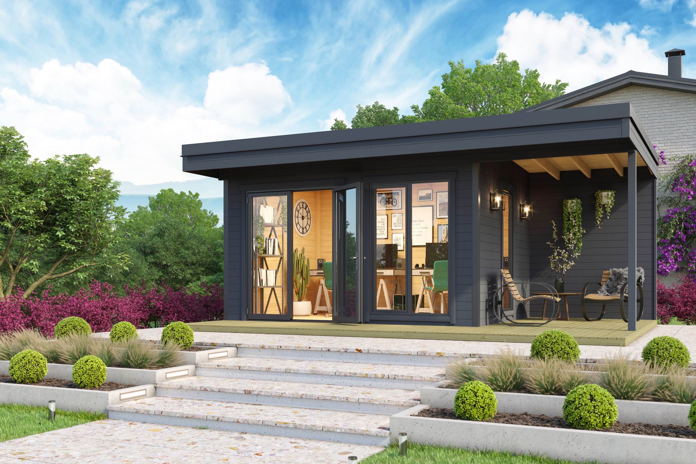 LASITA MAJA Gartenhaus "DOMEO 7 CARBONGRAU/ANTHRAZIT", (Set), mit Anbau, Fu günstig online kaufen