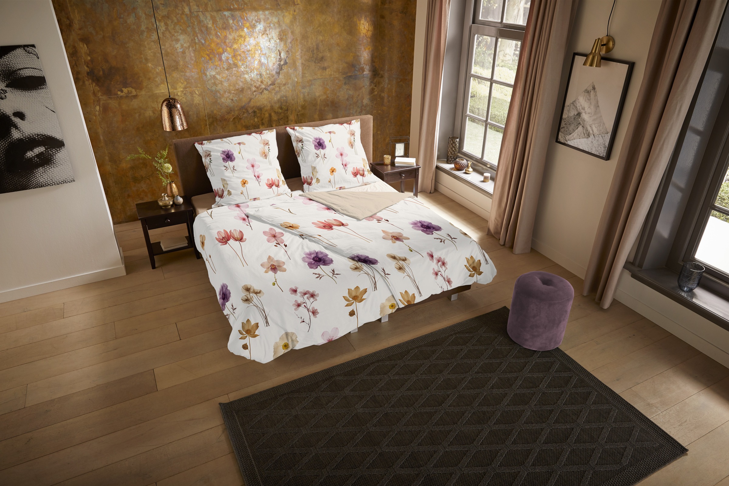 PURE luxury collection Wendebettwäsche "Duvre" 3 Mikrofaser, Pflegeleicht, Reißverschluss, Wendeoptik, Blumen, Ecru
