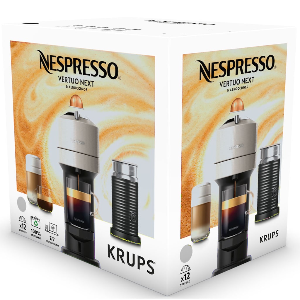 Nespresso Kapselmaschine »XN911B Vertuo Next Bundle von Krups«, inkl. Aerroccino Milchaufschäumer, Willkommenspaket mit 12 Kapseln