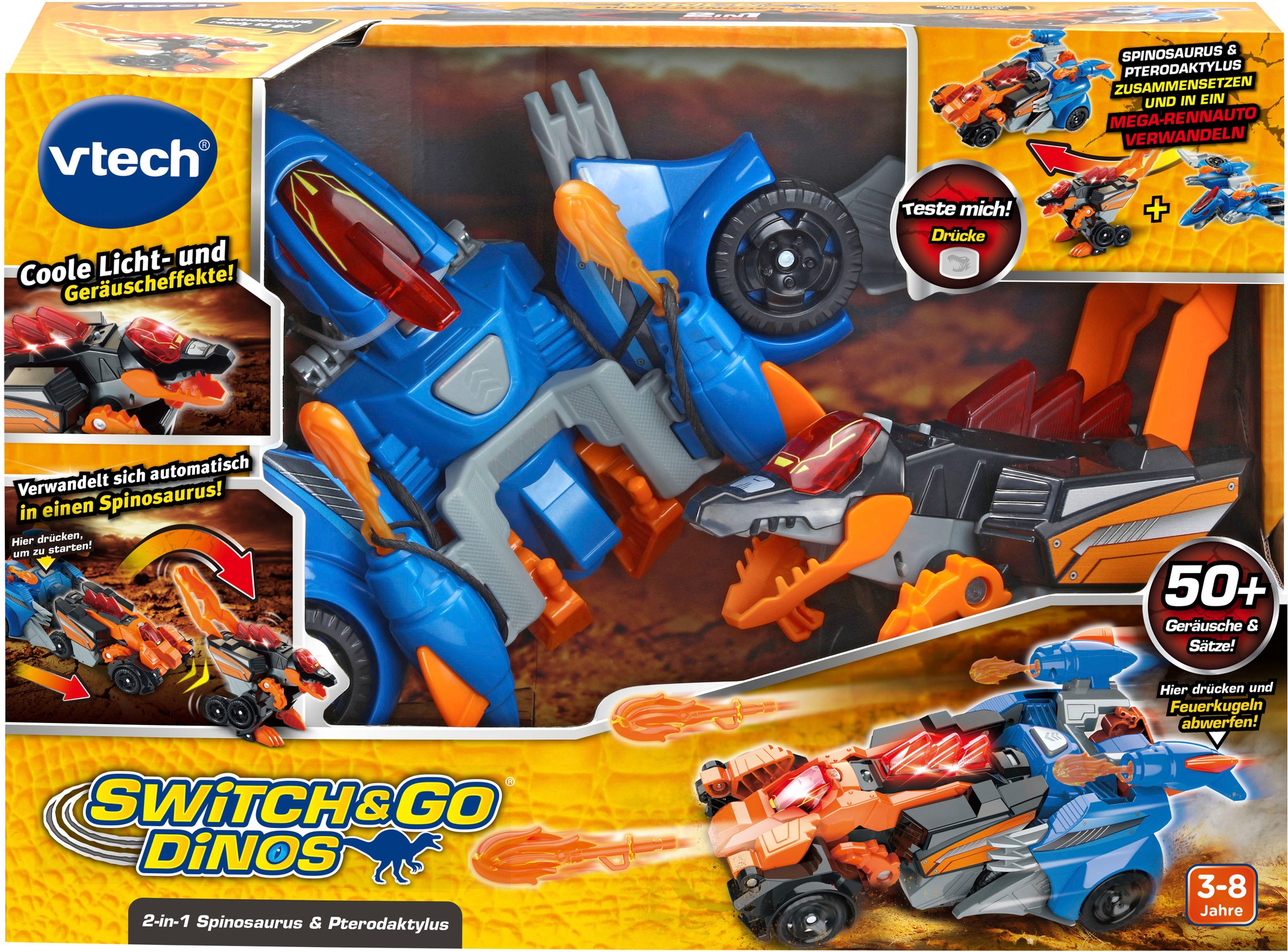 Vtech® Spielfigur »Switch & Go Dinos 2-in-1 Spinosaurus & Pterodaktylus«, mit Sound und Lichteffekten