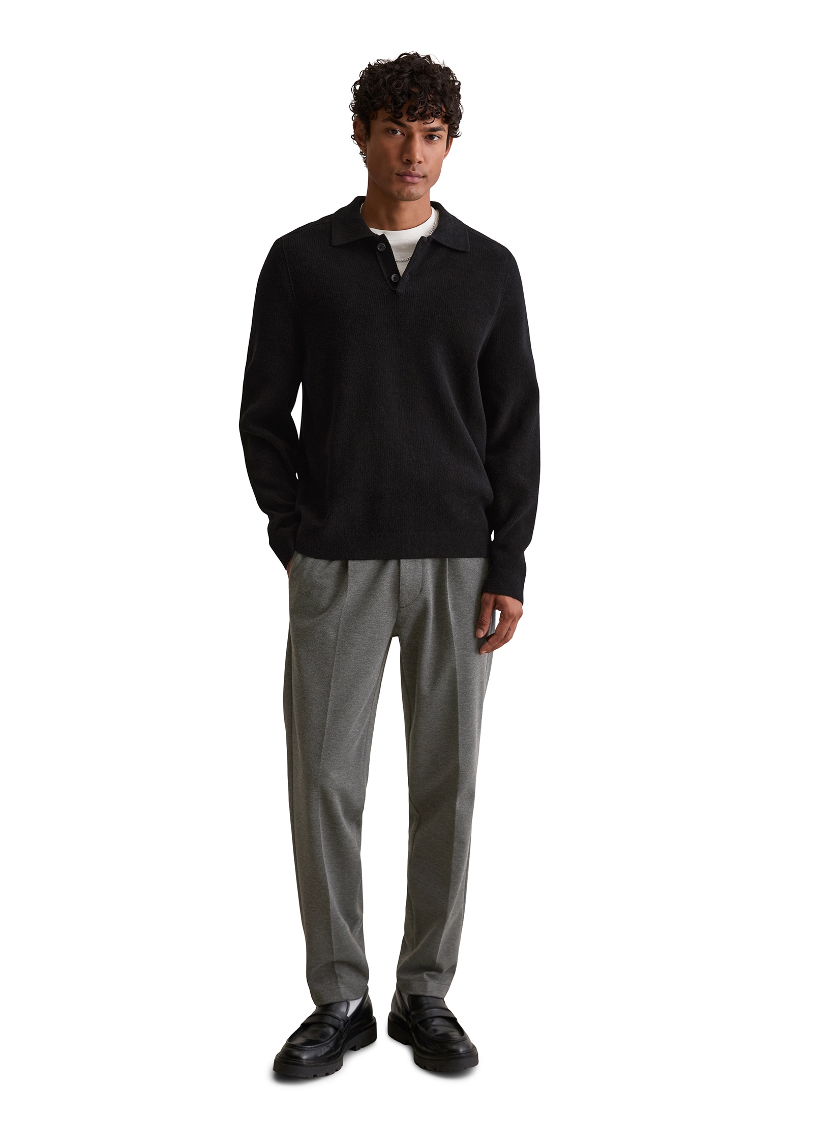 Marc O'Polo DENIM Polokragenpullover »relaxed fit mit Flachstrickkragen und Knopfleiste«