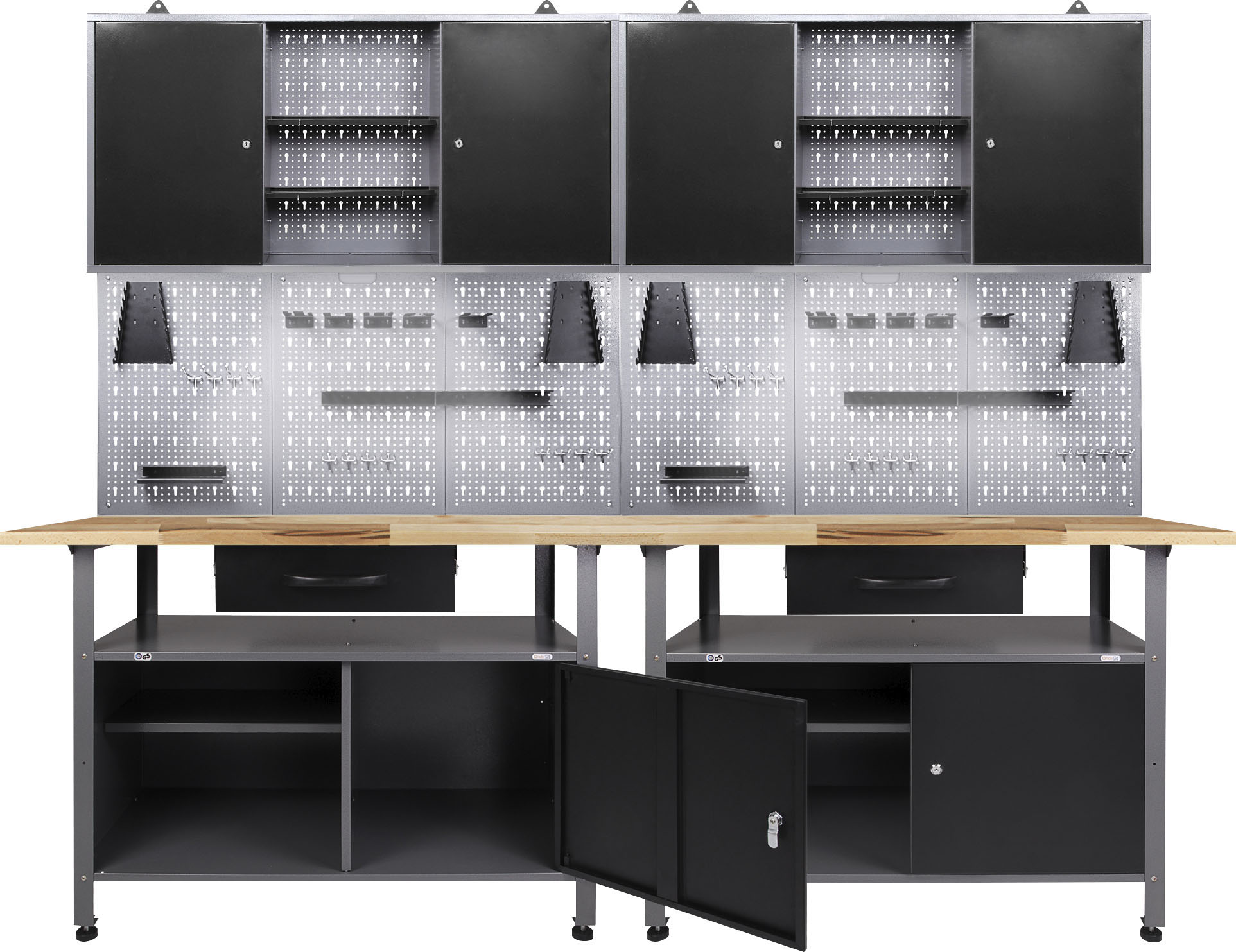 ONDIS24 Werkstatt-Set "Klaus mit LED", B:240cm H:205cm T:60cm, schwarz, Werkbänke, 240 cm