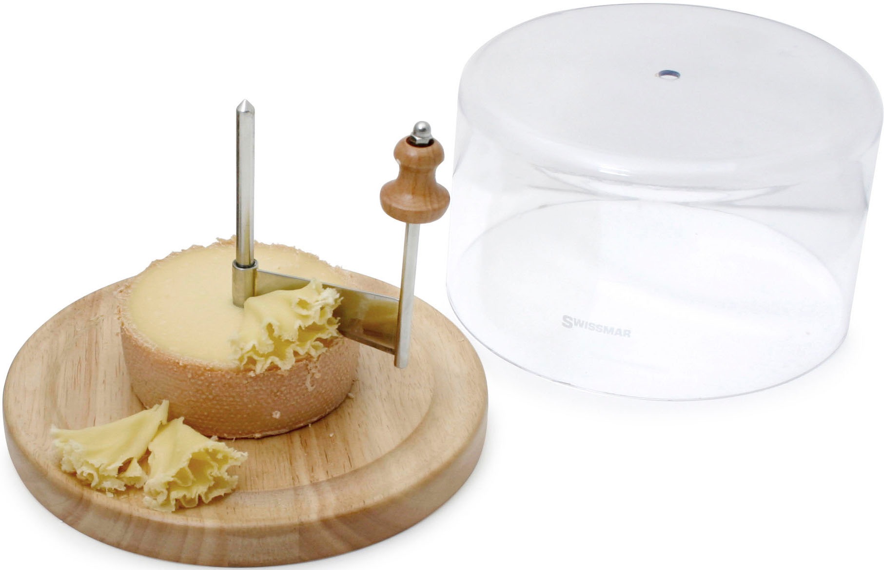 SWISSMAR Käsehobel "Girouette", Käse & Schokoladenschaber, Edelstahlklinge mit Holzsockel