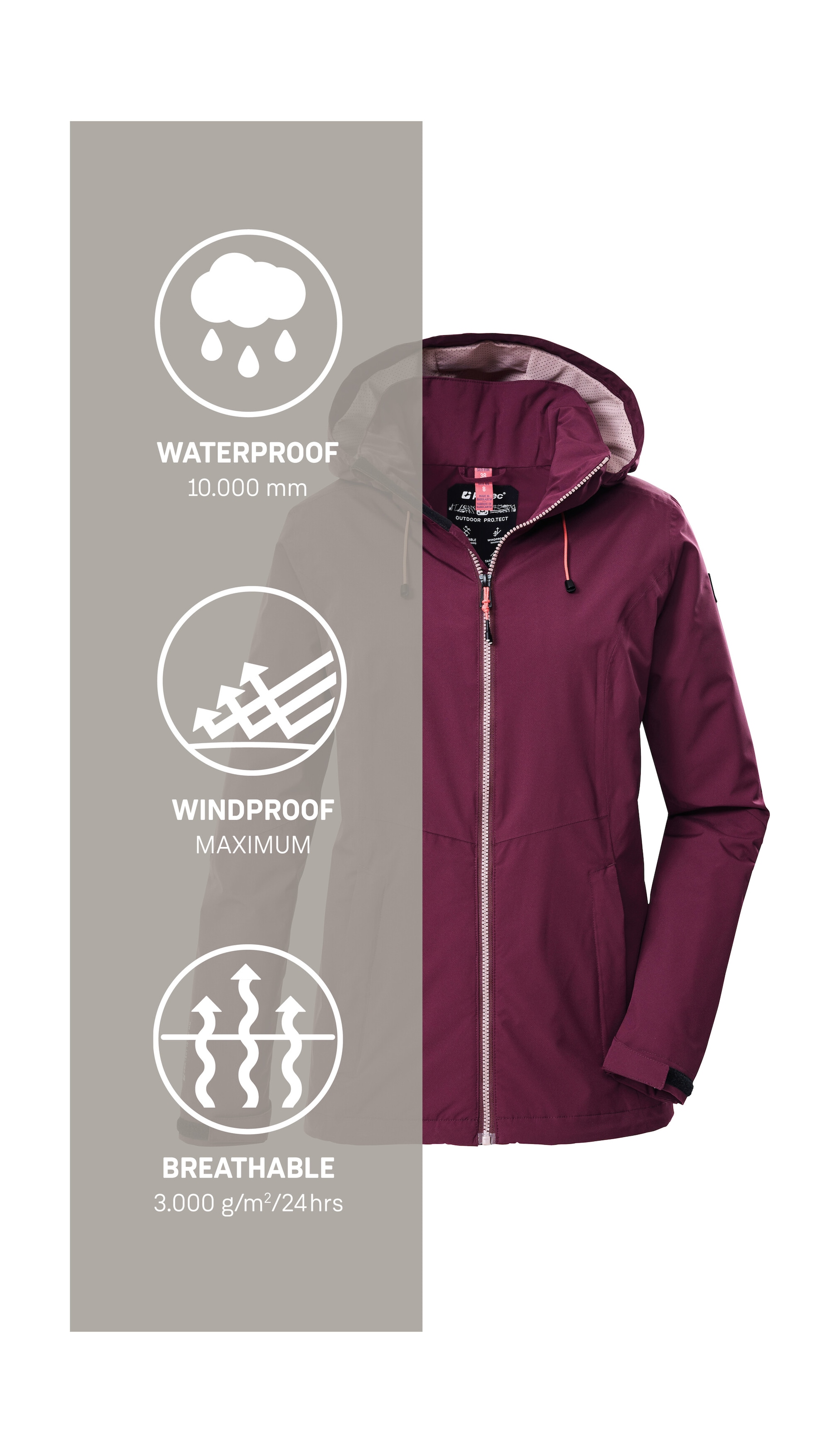 Killtec Outdoorjacke »Damen Regenjacke OOKS 1«, Leichte, wasser- und winddichte Damenjacke, atmungsaktiv, nachhaltig