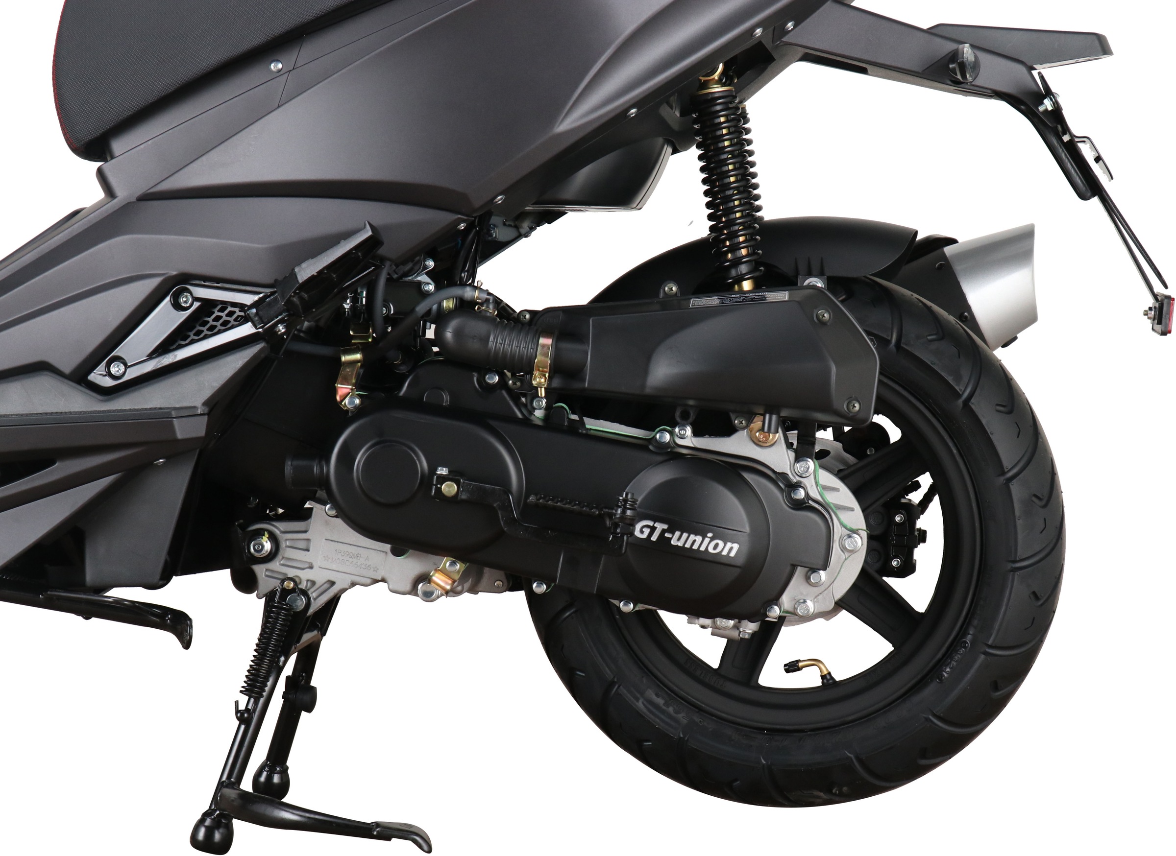 GT UNION Motorroller »Striker mattschwarz mit Dekor«, 50 cm³, 25 km/h, Euro 5, 3 PS, mit USB-Anschluss und LED-Vollausstattung, sportliches Design