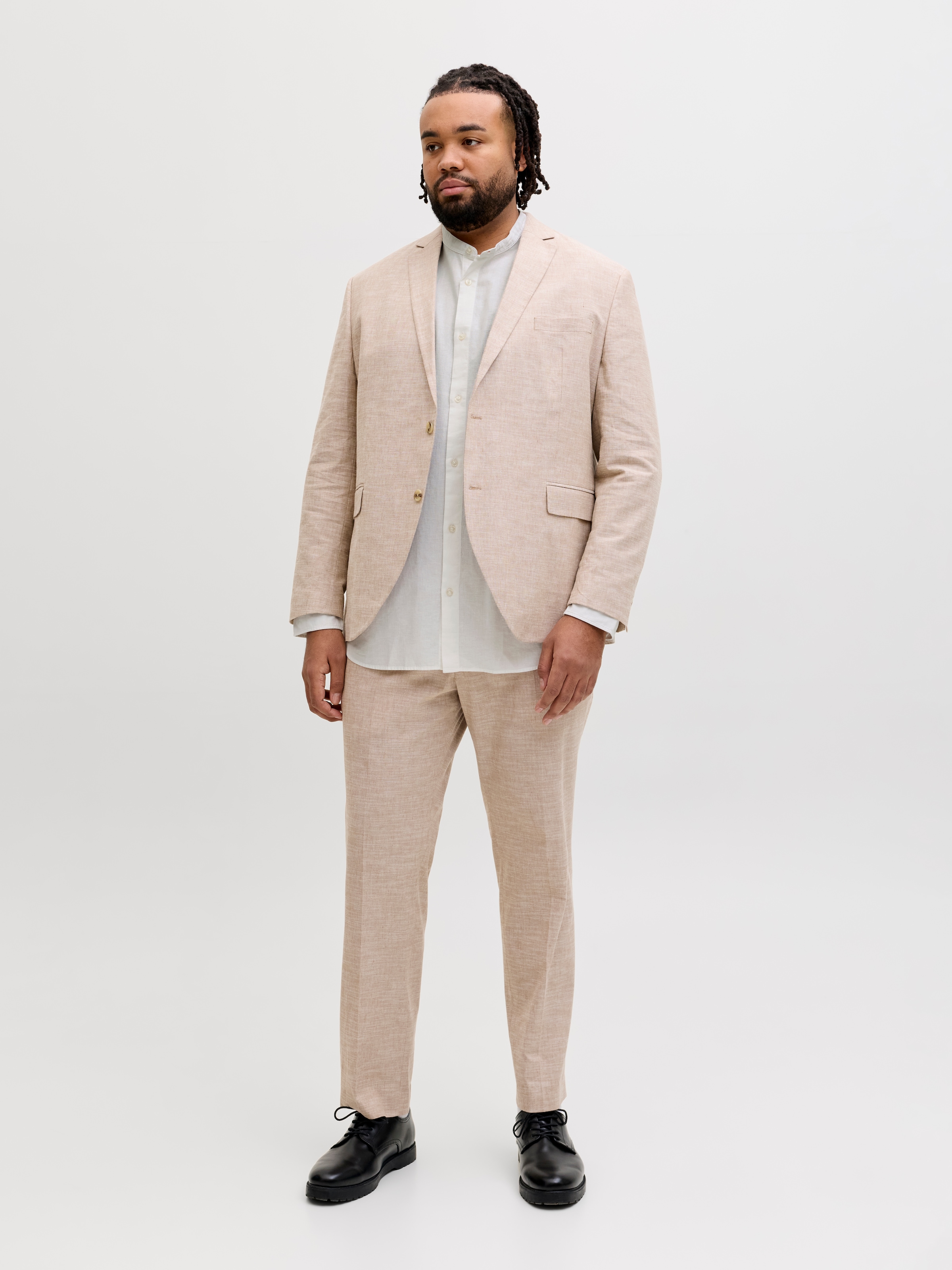 Jack & Jones PlusSize Langarmhemd »JJEBREEZE LINEN BLEND BAND SHIRT L PLS« mit Stehkragen