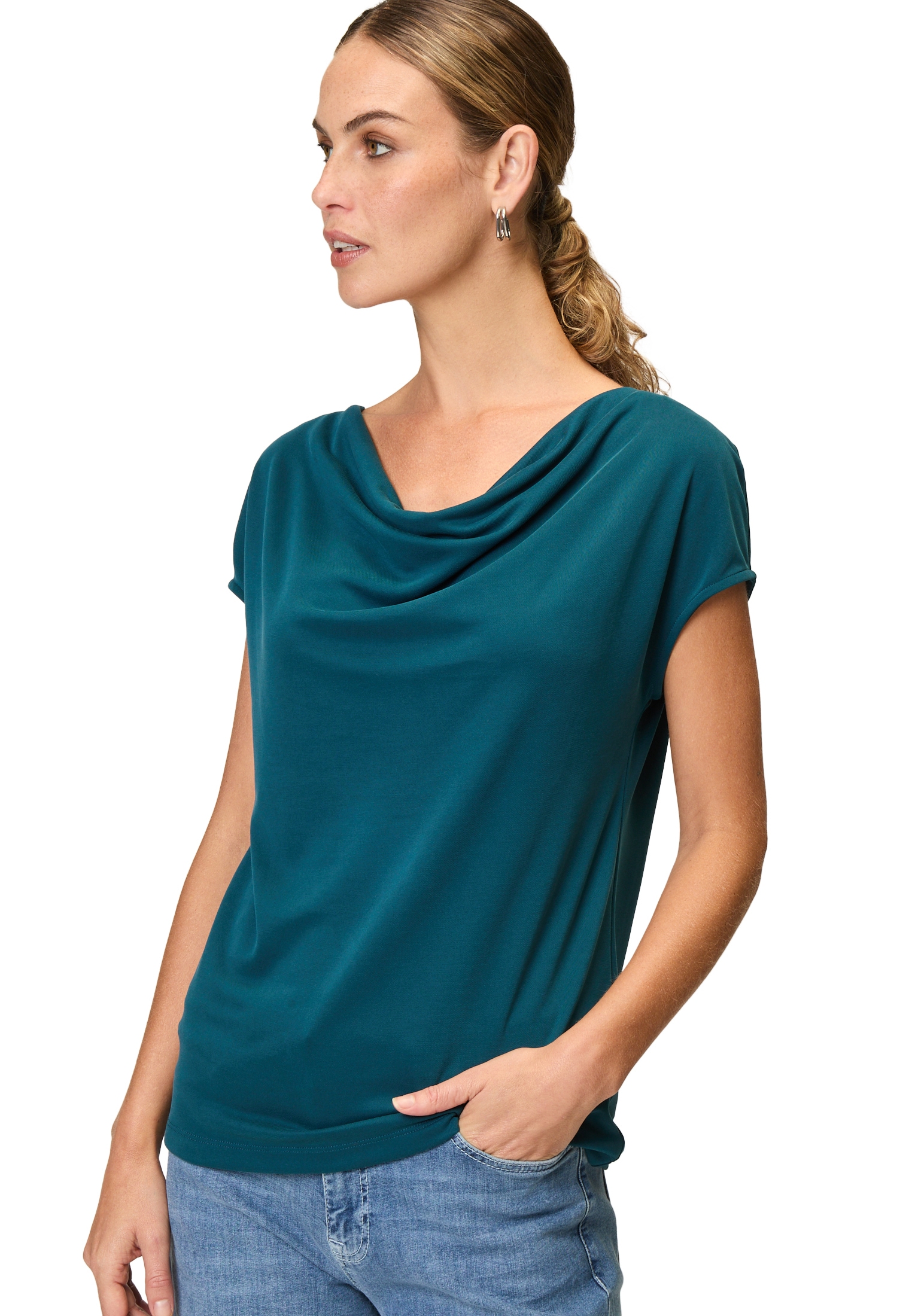 Zero Kurzarmshirt "zero Damen Shirt mit Wasserfallausschnitt", (1 tlg.), dr günstig online kaufen