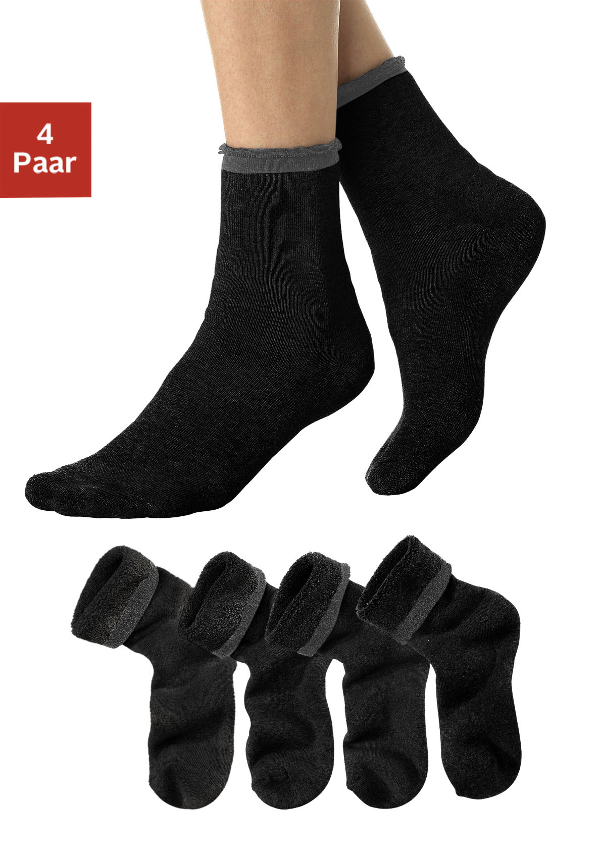 Lavana Kuschelsocken "Damen Frotteesocken" Packung, 4 Stk. tlg. mit wärmendem Innenfrottee