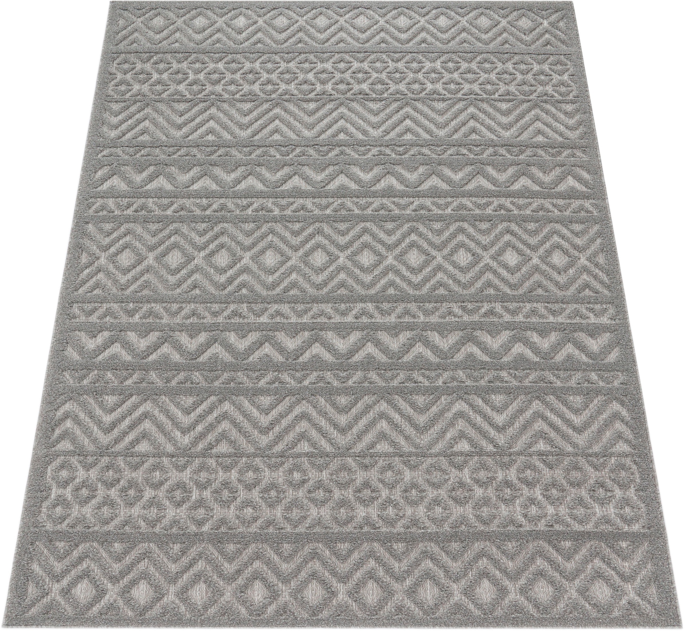 Paco Home Teppich »Livorno 673«, rechteckig, 14 mm Höhe, Uni-Farben, Scandi, Rauten Muster, Hoch-Tief Effekt, Outdoor geeignet