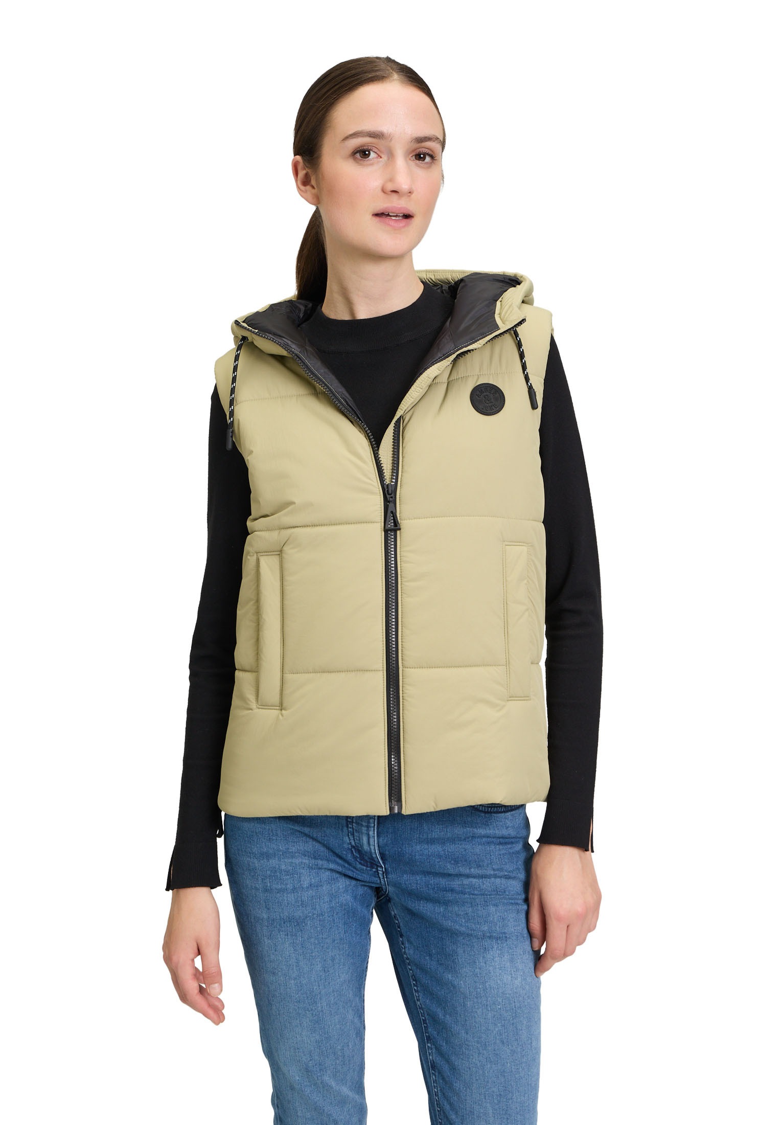 Amber & June Strickweste "Amber & June Damen Steppweste mit Kapuze", Druck günstig online kaufen