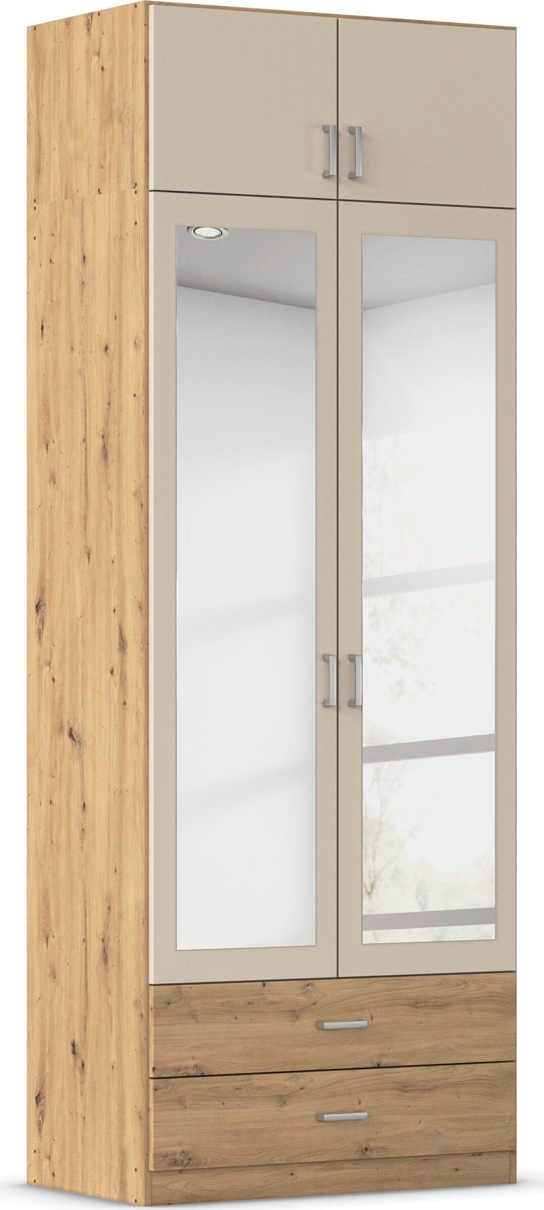 rauch Kleiderschrank "Schrank Garderobe Wäscheschrank GAMMA in 4 Breiten 91-226 cm" 3 verschiedene Ausstattungen BASIC/CLASSIC/PREMIUM (inkl. SOFT-CLOSE), mit Schubladen und Schrankaufsatz sowie Spiegel MADE IN GERMANY