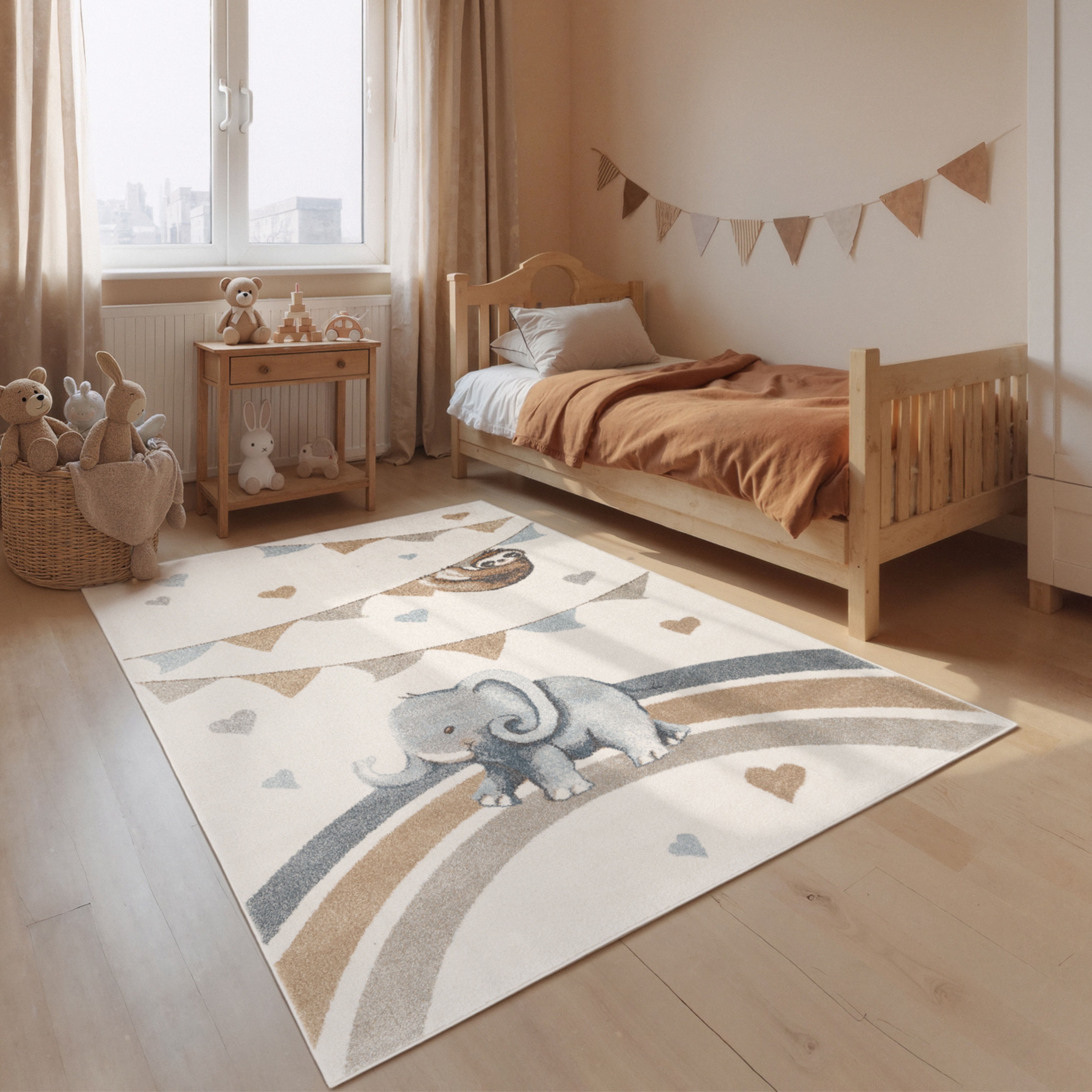 Villeroy & Boch "Walk like an Elephant Rainbow Party Teppich" rechteckig 9 mm Höhe Spielteppich weich, Kinderzimmer, Boho Kids Spielunterlage, Tieremotiv