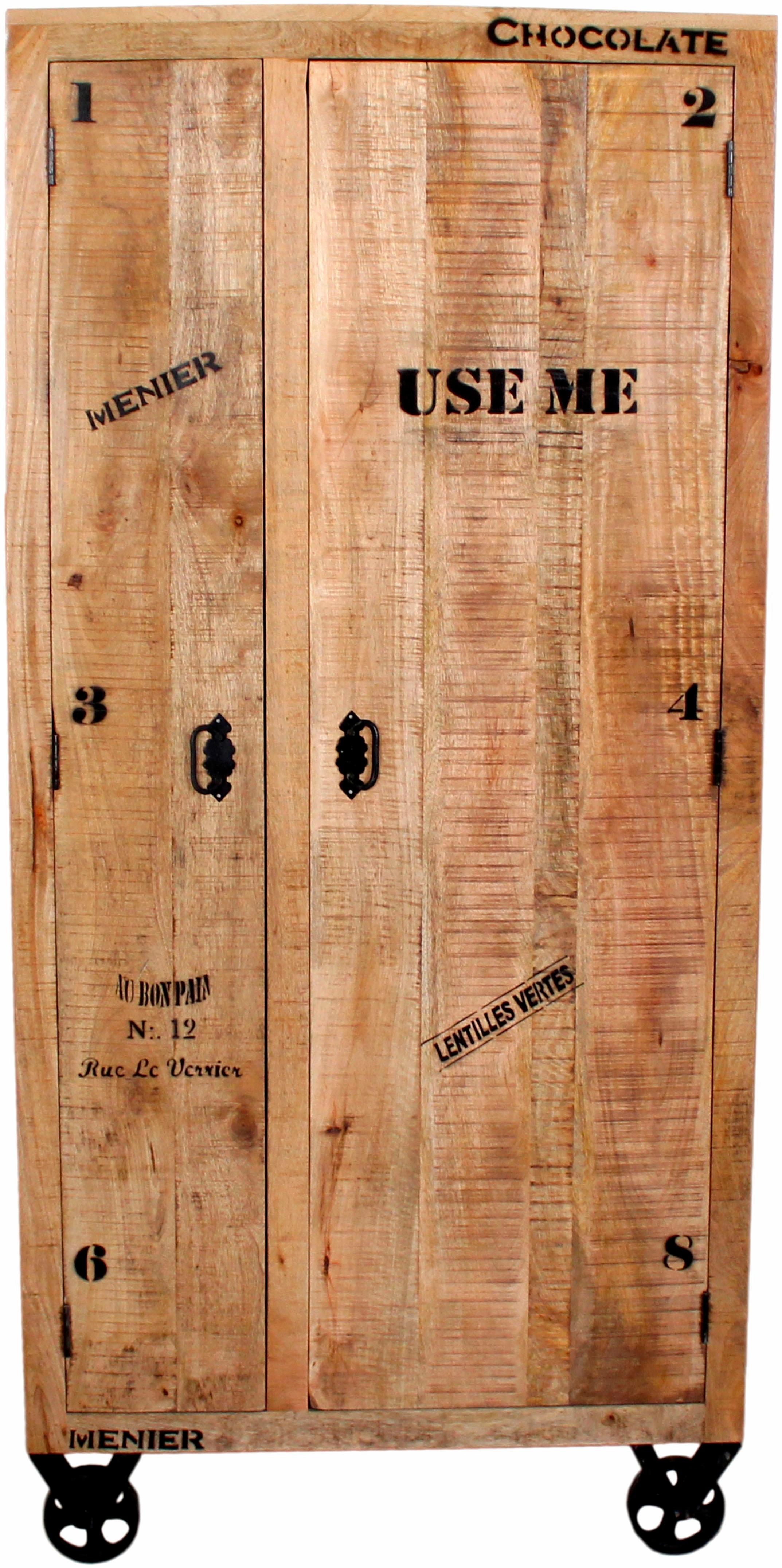 SIT Garderobenschrank "Megève aus Mangoholz mit Rollen & Industrial-Look" Durchdachte Innenaufteilung mit Böden und Kleiderstange
