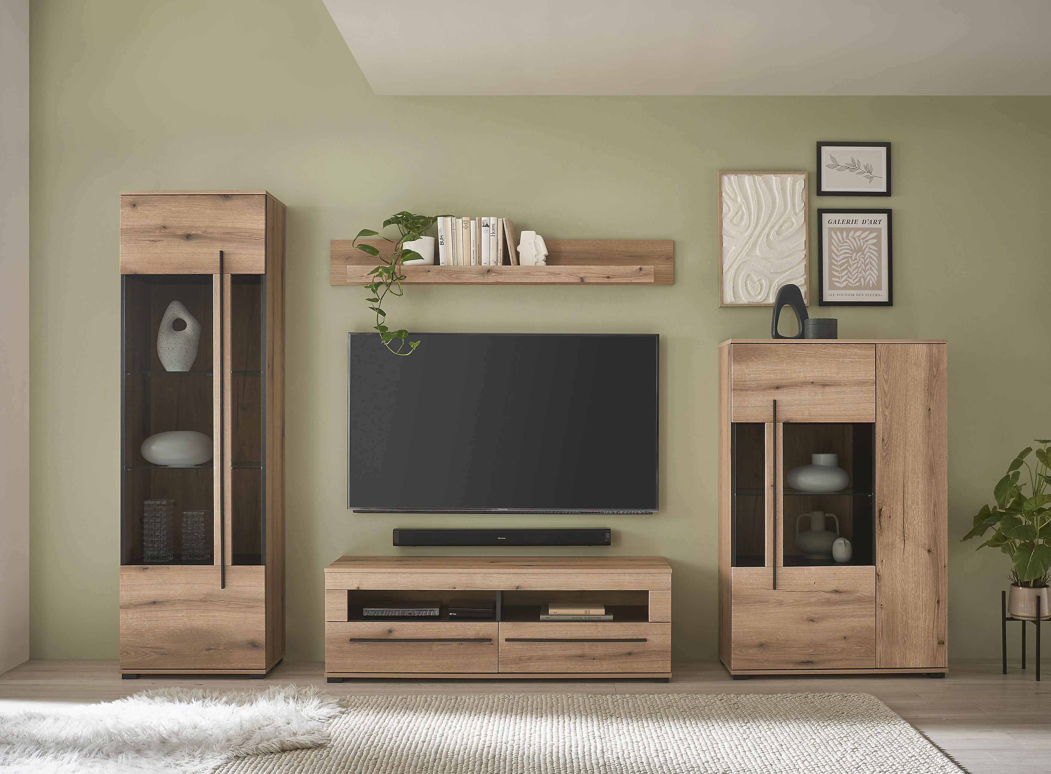 Home affaire Wohnwand "Cantara, Anbauwand, Wohnzimmer-Set, in Eiche Evoke, Weiß oder Kaschmir" Set