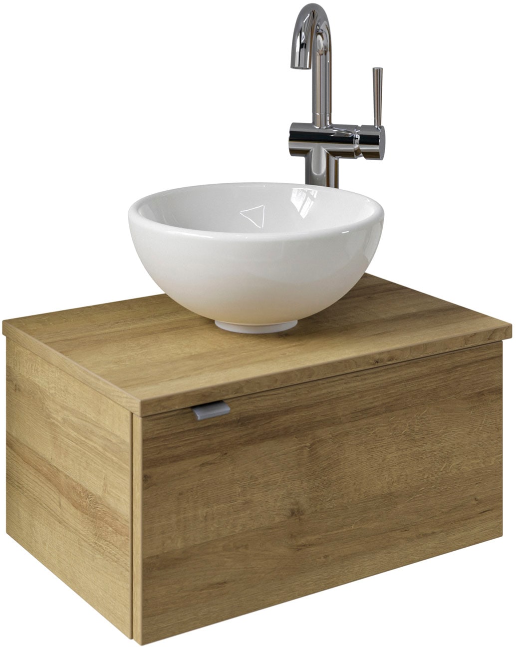 Saphir Waschtisch "Serie 6915 Waschschale mit Unterschrank für Gästebad, Gäste WC" Keramik-Aufsatzbecken, Waschtischplatte, Waschtischunterschrank, 3 Stk. tlg. 51 cm breit, 1 Tür, Waschtischplatte, kleine Bäder, ohne Armatur