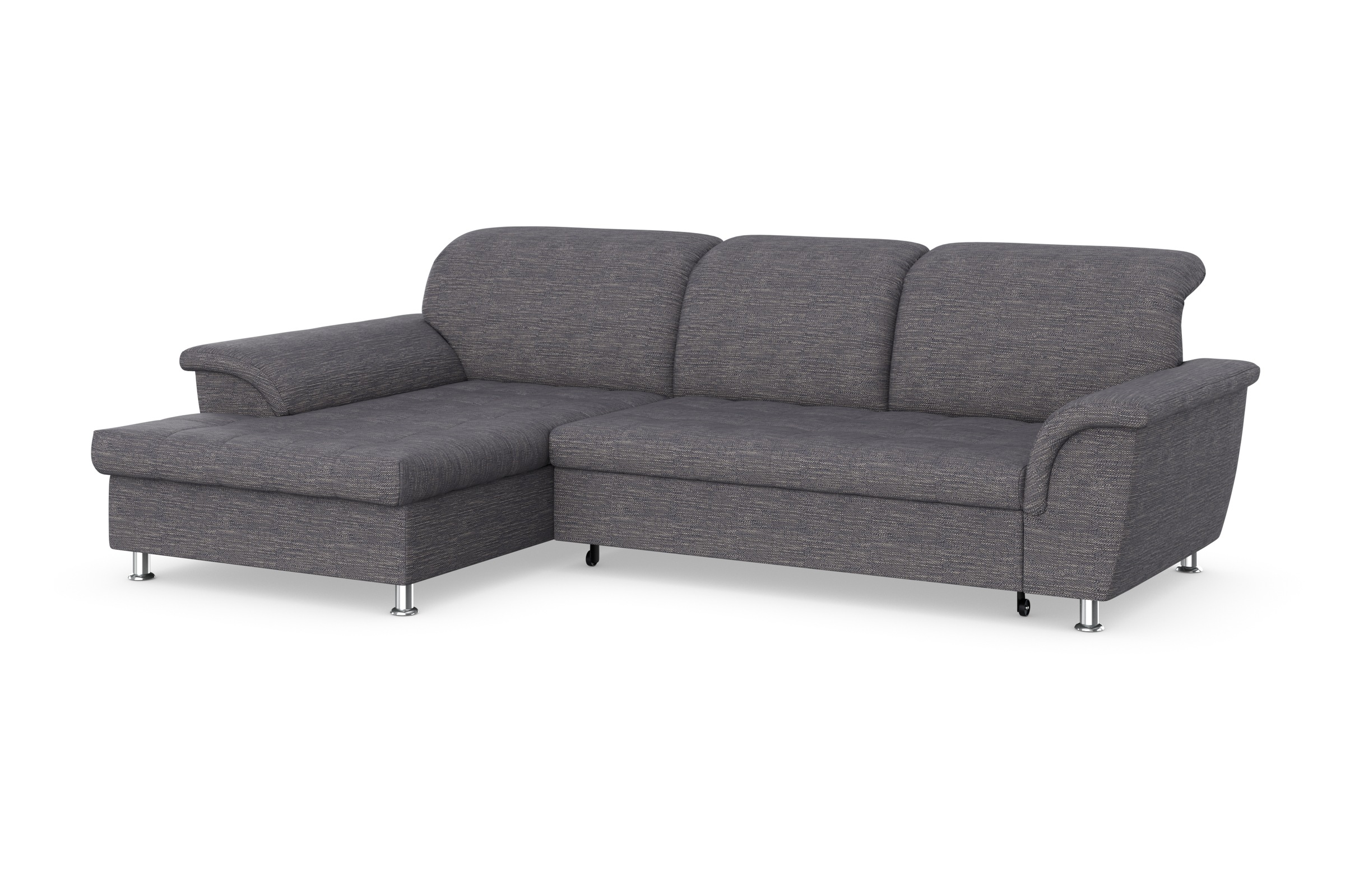 Ecksofa DOMO COLLECTION "Franzi Steppung im Sitzbereich B7T/H: 278/162/80 cm, L-Form", grau (weiß, grau), B:278cm H:80cm T:171cm, Flachgewebe (100% Polyester);Chenille (100% Polyester), Sofas, Ecksofa, wahlweise mit Bettfunktion, Bettkasten und Kopfteilve 7