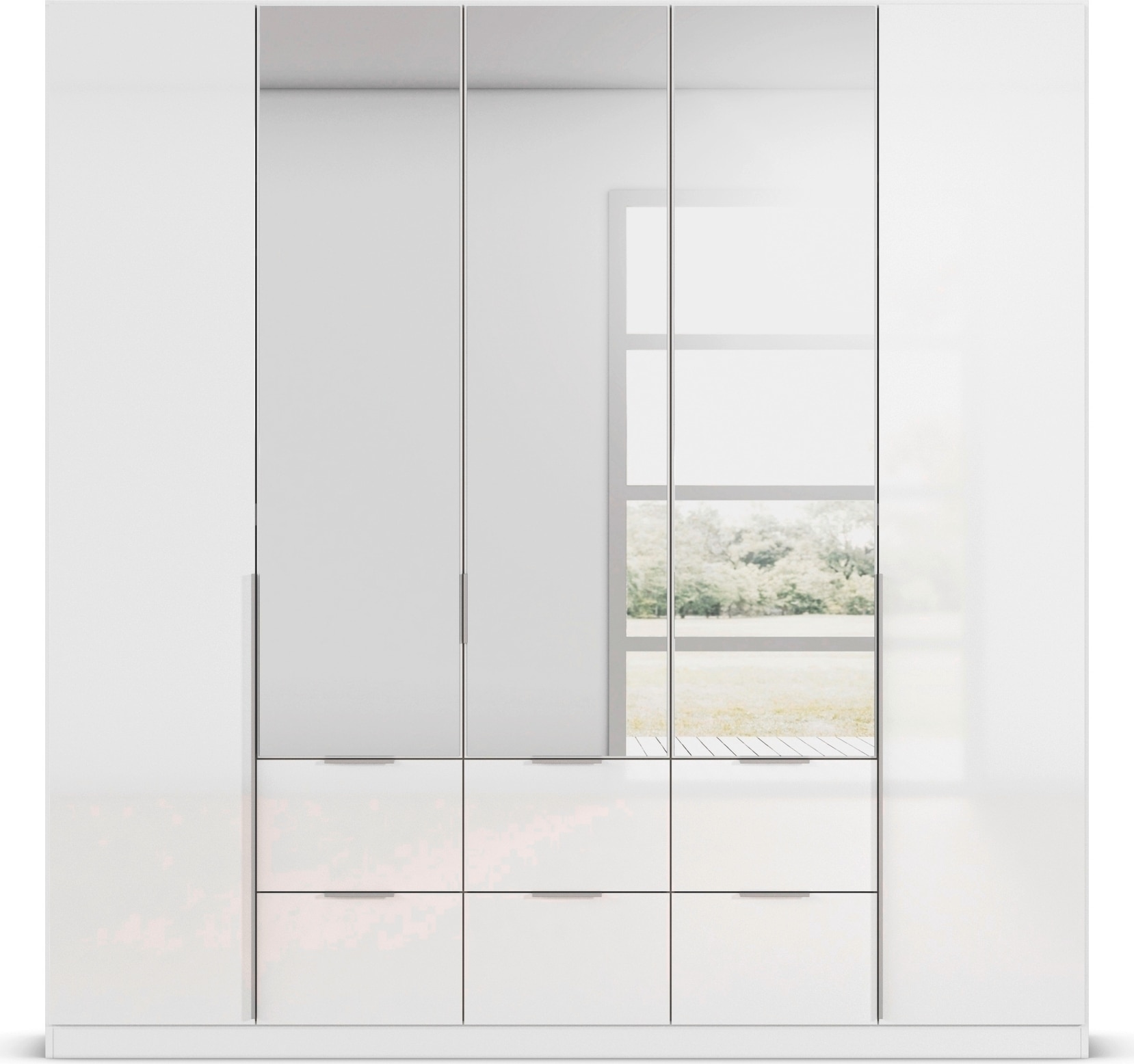 rauch Drehtürenschrank »Kleiderschrank Schrank Garderobe AGORDO mit Dekor- oder Hochglanzfront«, (in zwei Griff-Farben mit Dekor- oder Hochglanzfront), mit Außenschubkästen, in 6 Breiten und 2 Höhen MADE IN GERMANY