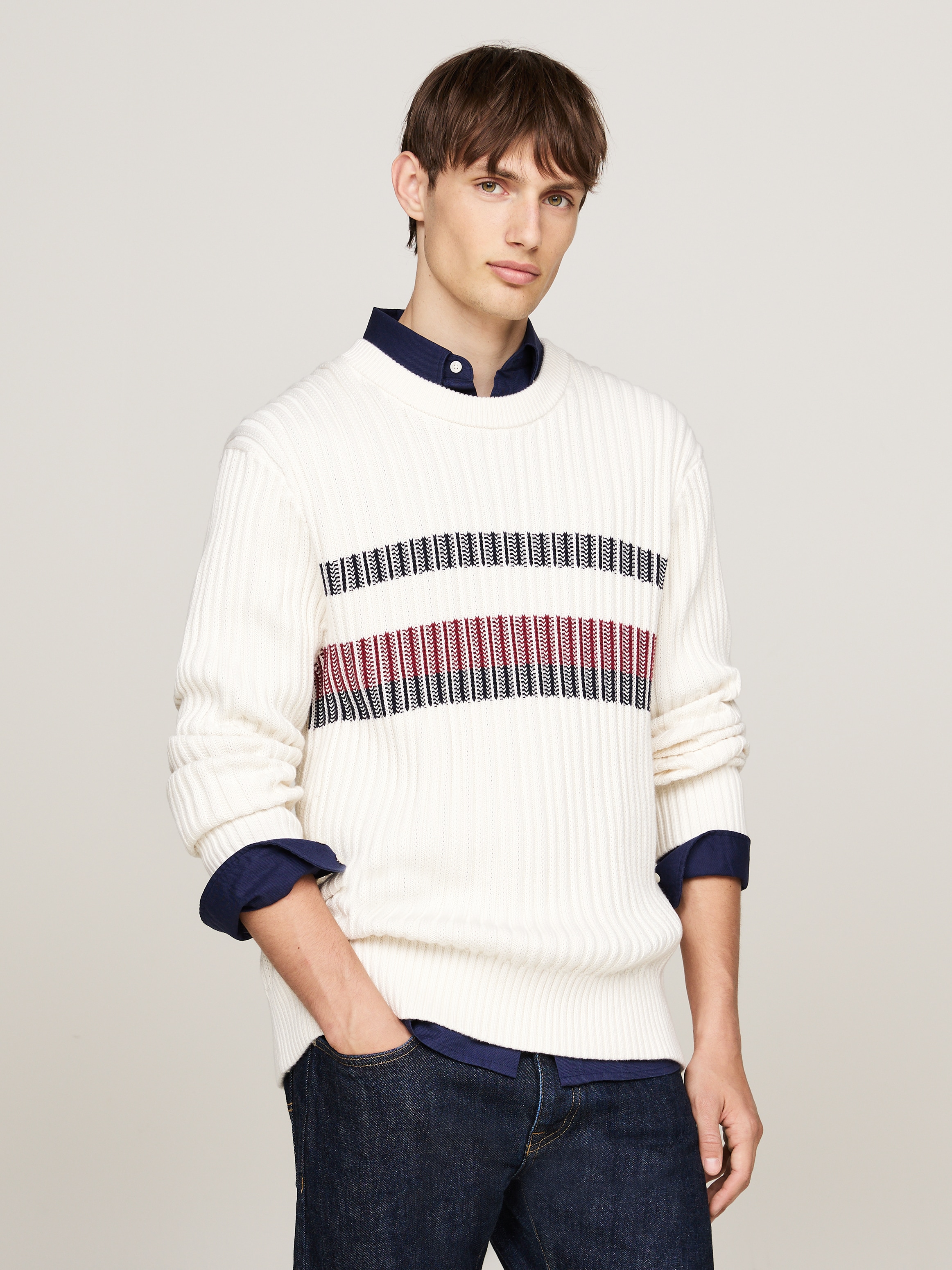 Tommy Hilfiger Rundhalspullover "GLOBAL STRIPE CHUNKY RIB C NK", mit auffälligem Color Block-Design