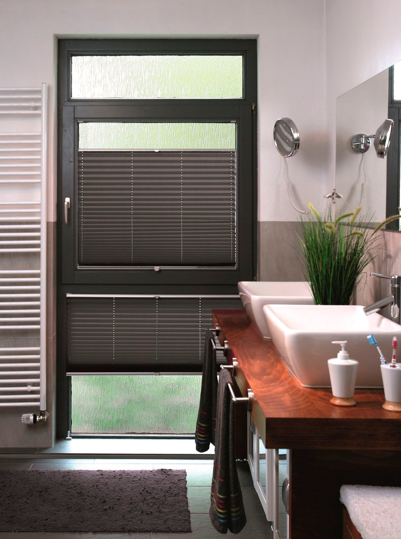 Plissee SUNLINES, B:87cm H:105cmanthrazit, weiß, weiß, Obermaterial: 80% Polyester, 15% Metall, 5% Kunststoff, Badezimmer, Plissees, "Classic Style