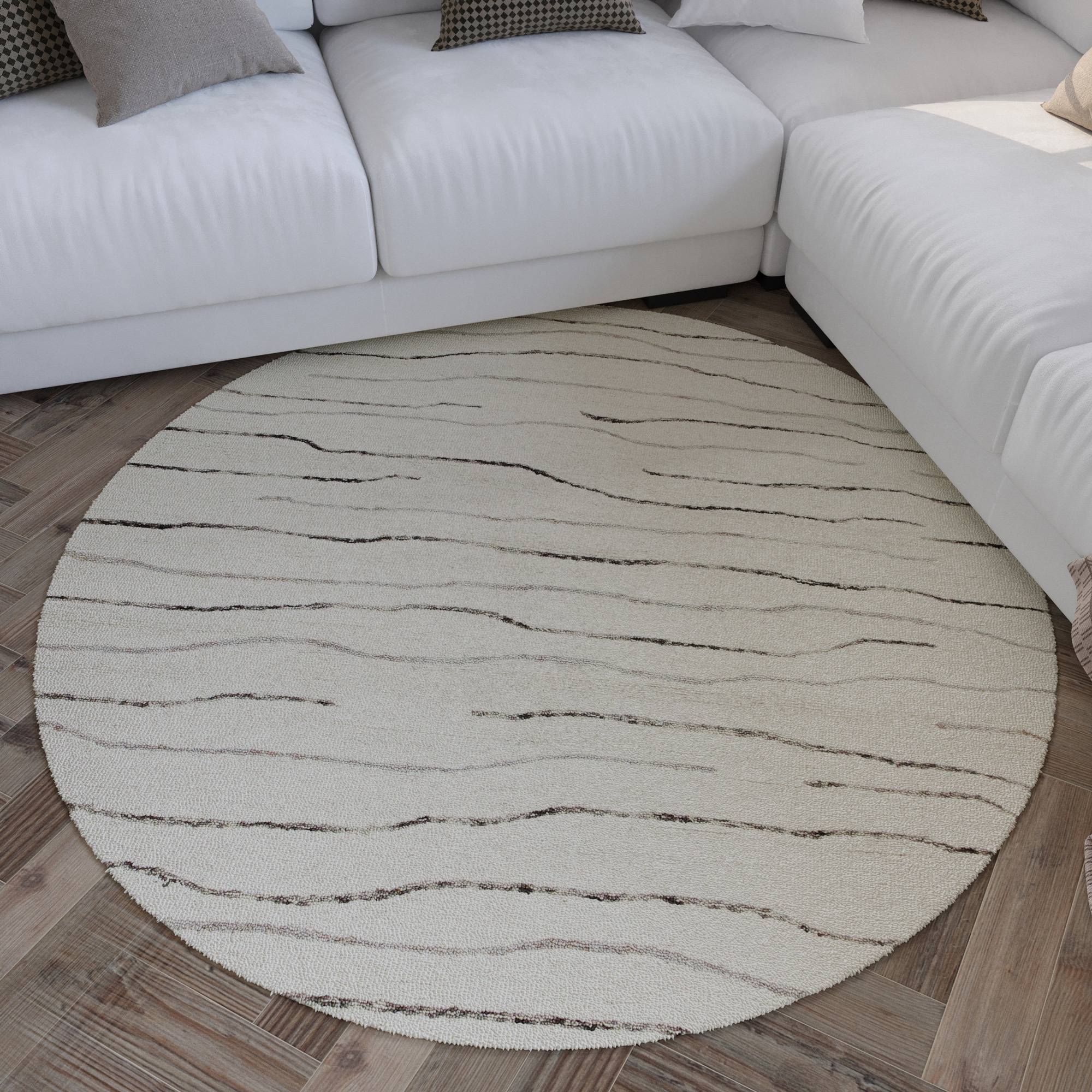 Wecon home Wollteppich "Hamptons ELEVEN" rund 10 mm Höhe Schurwolle, Kurzflor, Wohnzimmer, Schlafzimmer, elegant, Wellen-Muster
