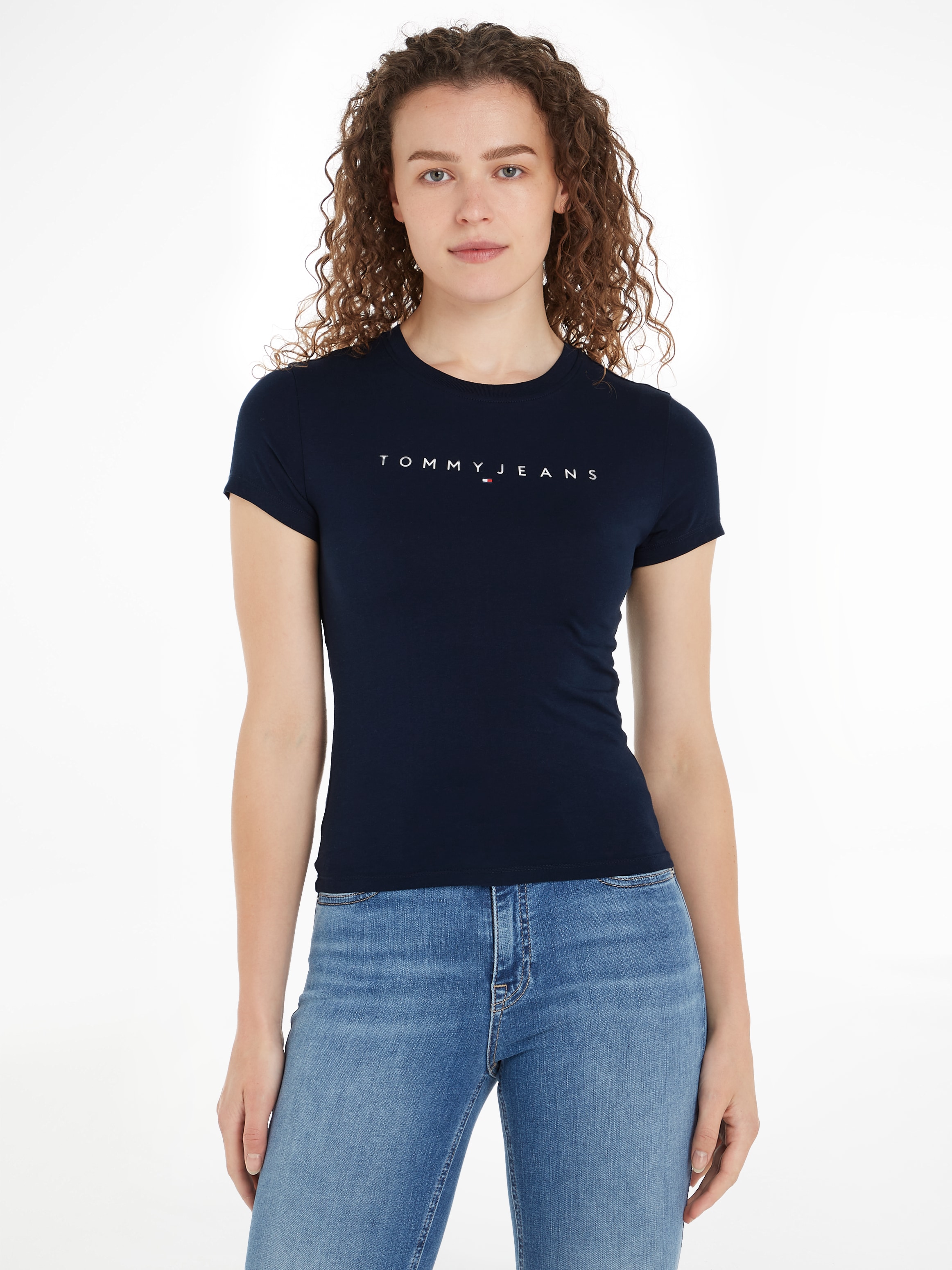 Tommy Jeans Kurzarmshirt "TJW SLIM LINEAR TEE EXT", mit Tommy Jeans Linear Logo-Schriftzug