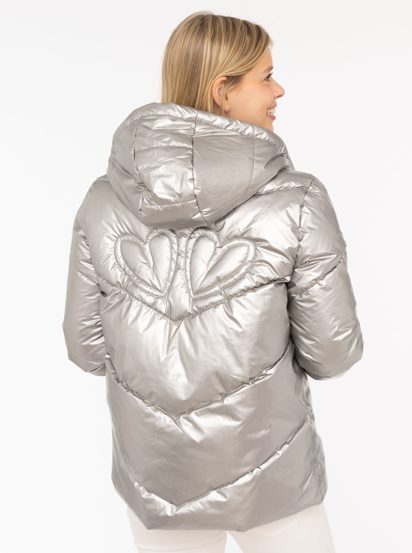 Zwillingsherz Steppjacke »"Zwillingsherz"«, mit Kapuze, glänzend, Kapuze, Herzchen-Prägung am Rücken