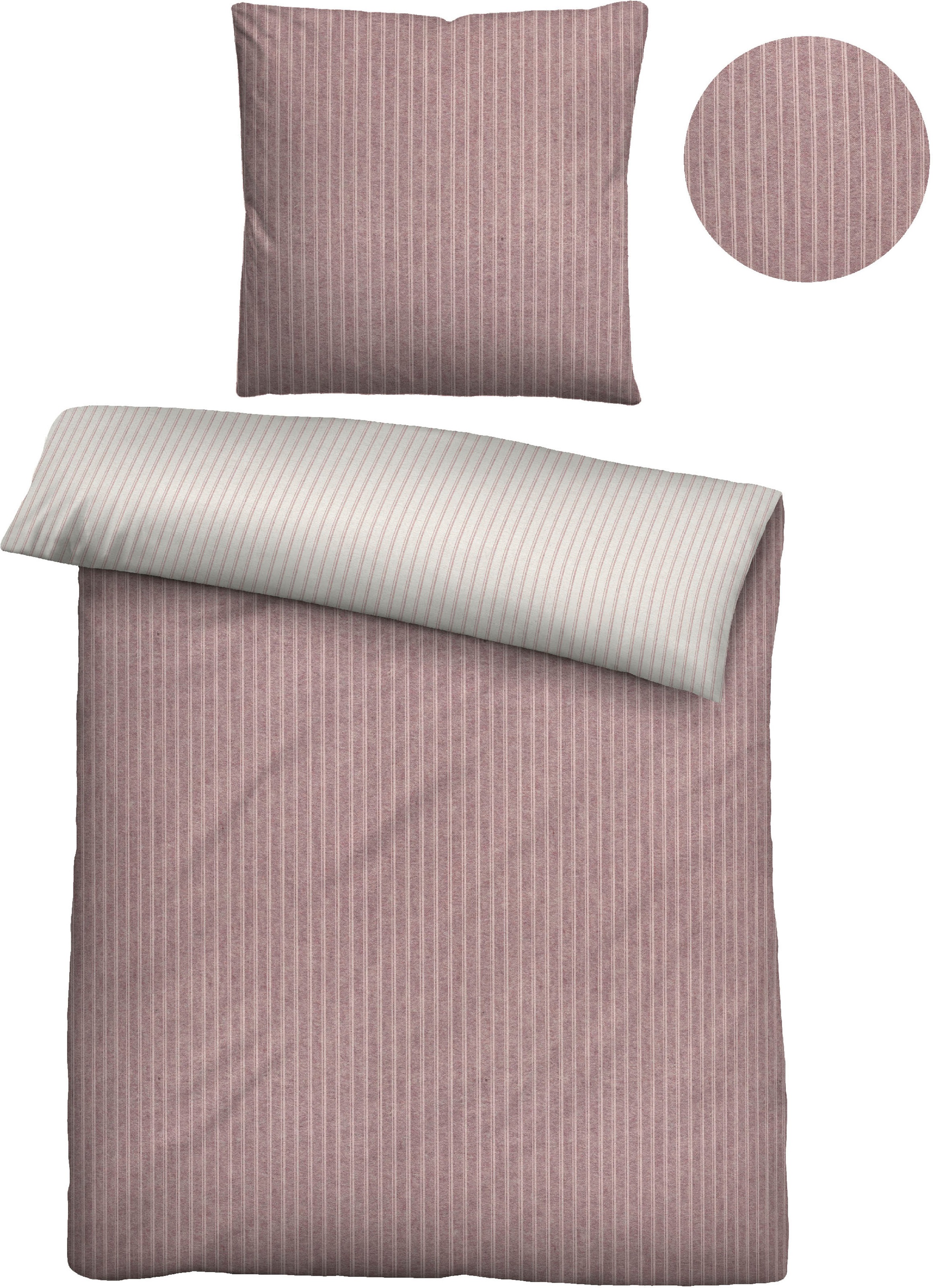 Thumbnail - Biberna Wendebettwäsche "Tillmann" 2 Stk. kuschelig warm im Winter, gestreifte Bettwäsche mit Wendeoptik