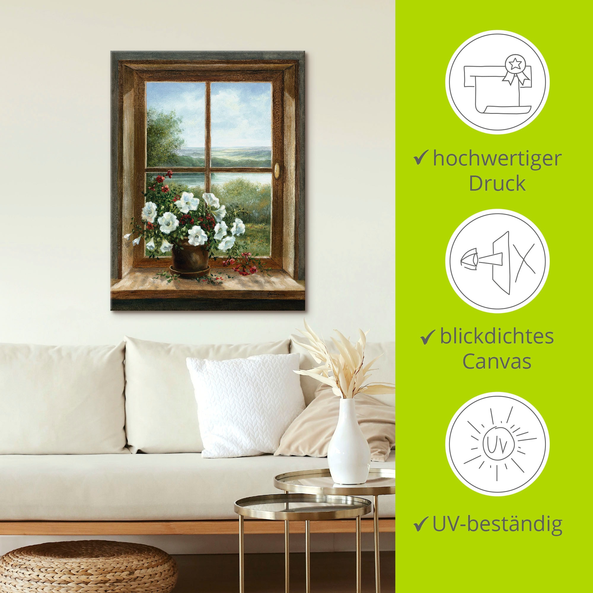 Artland Wandbild »Blumen am Fenster«, Arrangements, (1 St.), als Alubild, Outdoorbild, Leinwandbild, Poster, Wandaufkleber