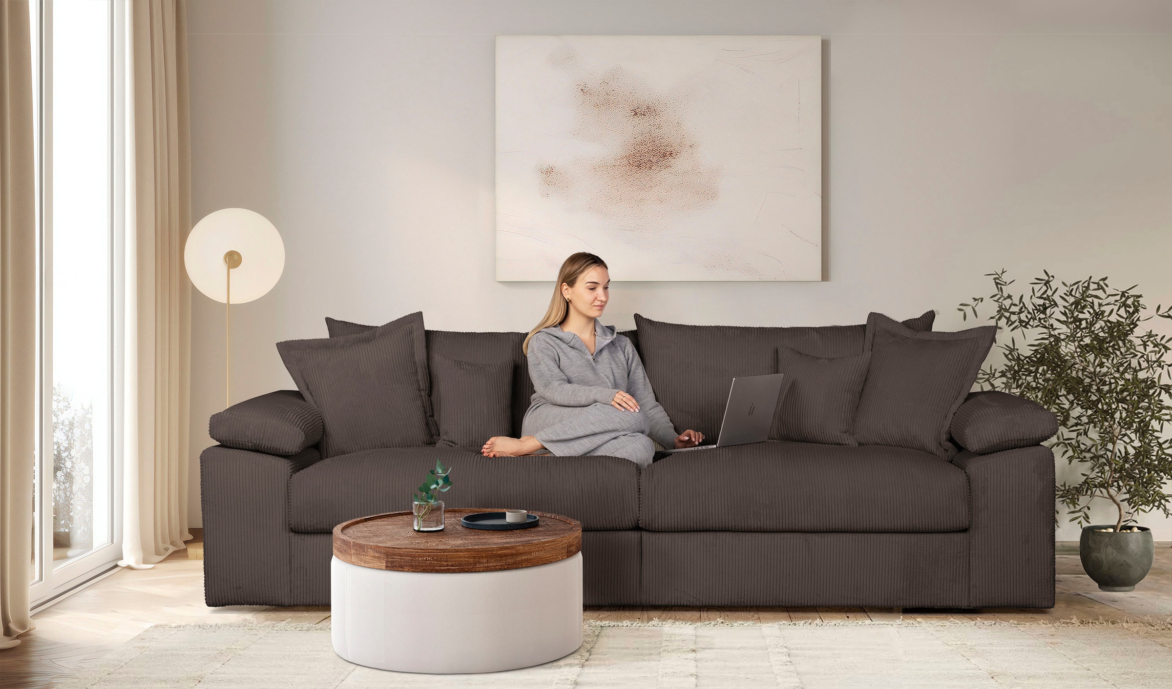 OTTO home "Soft&Cosy XL, B: 246 cm - OTTO. Verlässliche Qualität." Mega-Sofa, Cord oder Chenille-Struktur, mit Federkern & 4 Zierkissen