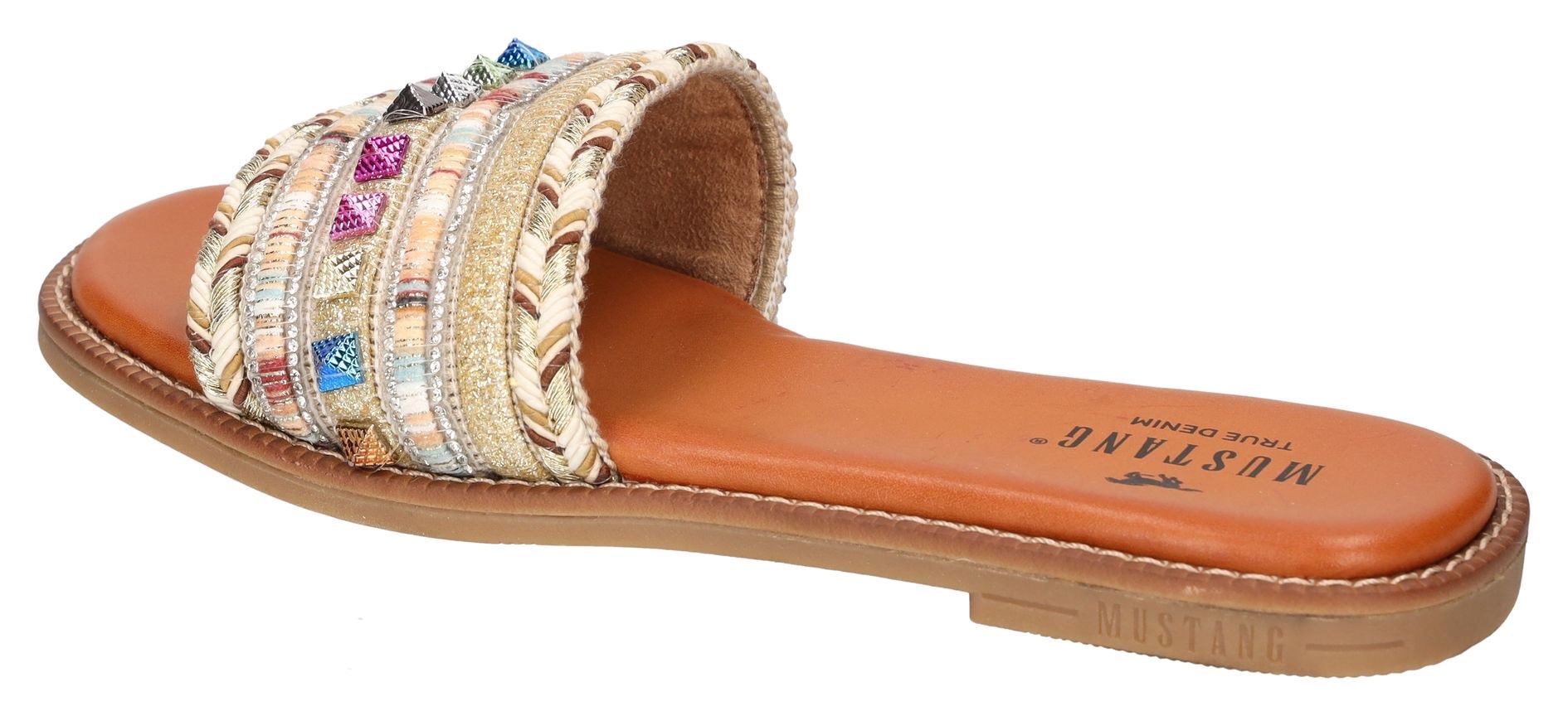 Mustang Shoes Pantolette, Flats, Sandale, Pool Slides mit modischen Glitzerfäden