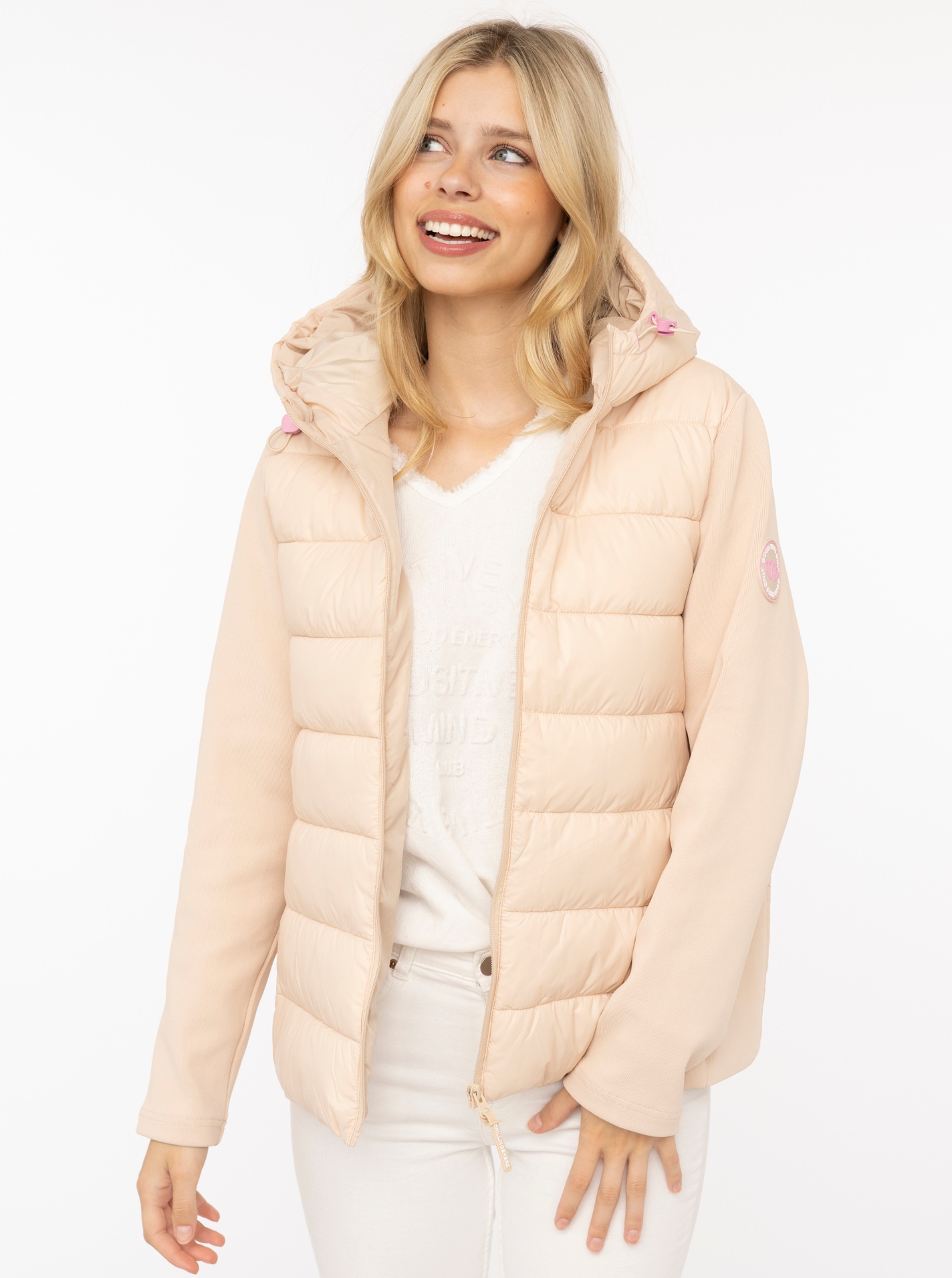 Zwillingsherz Steppjacke "„Good Vibes“" gesteppte Partien vorne und hinten, seitliche Einsätze elastisch