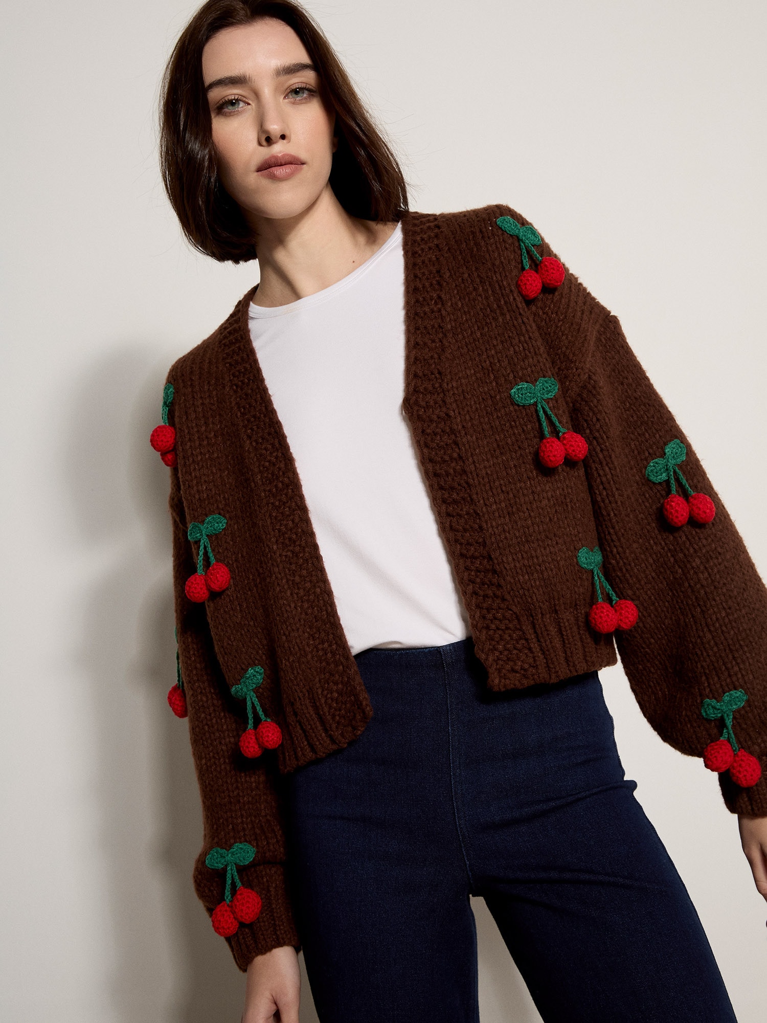Apricot Strickjacke "Strickjacke" und Häkelverzierung