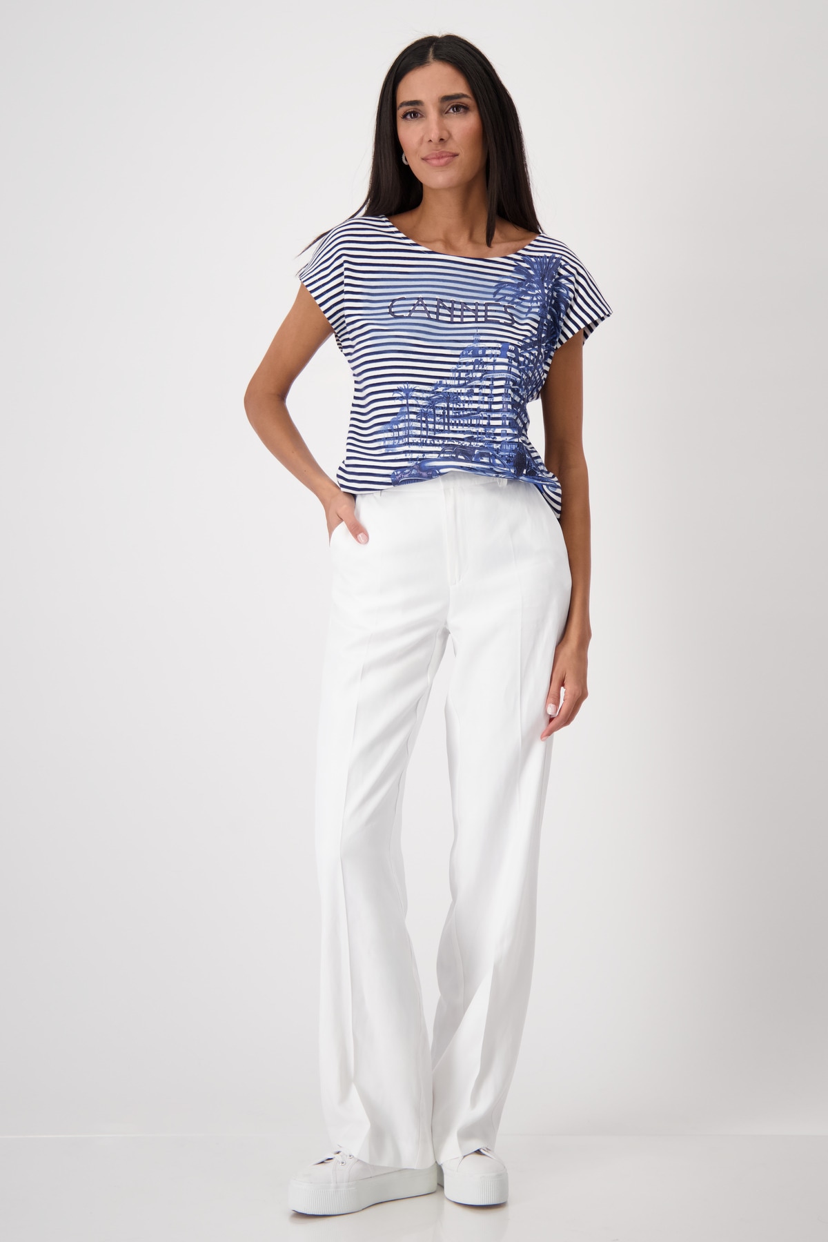 Monari Rundhalsshirt, mit Streifen und Print