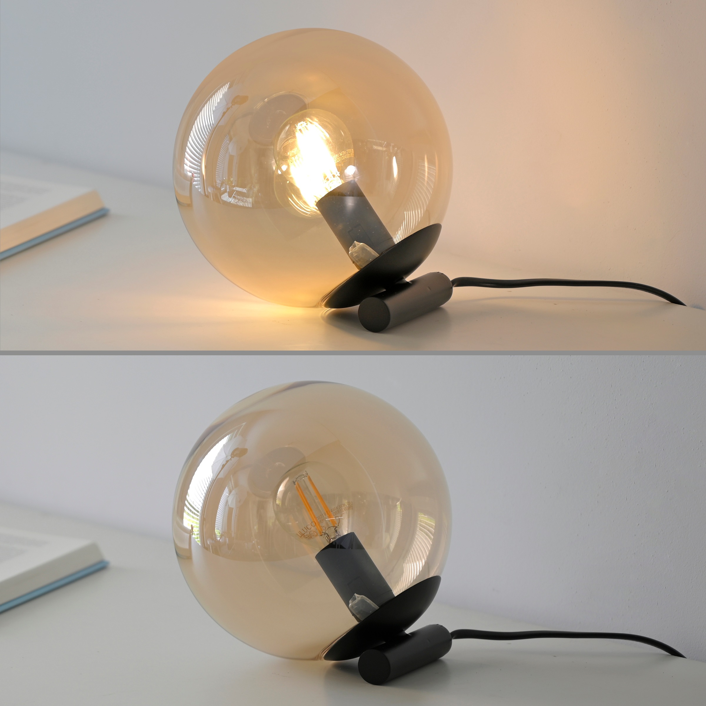 my home Tischleuchte »Nymölla«, 1 flammig, Leuchtmittel E14 | ohne Leuchtmittel, Tischleuchte mit großer Glaskugel, amberfarben oder opal matt weiß