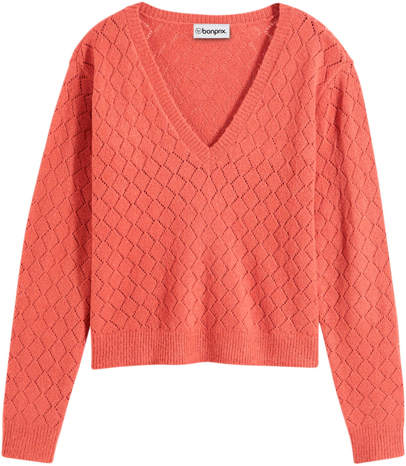 bonprix Ajourpullover »Ajour-Pullover« bequeme Passform, mit tollem Ajour-Lochmuster, tiefer V-Ausschnitt