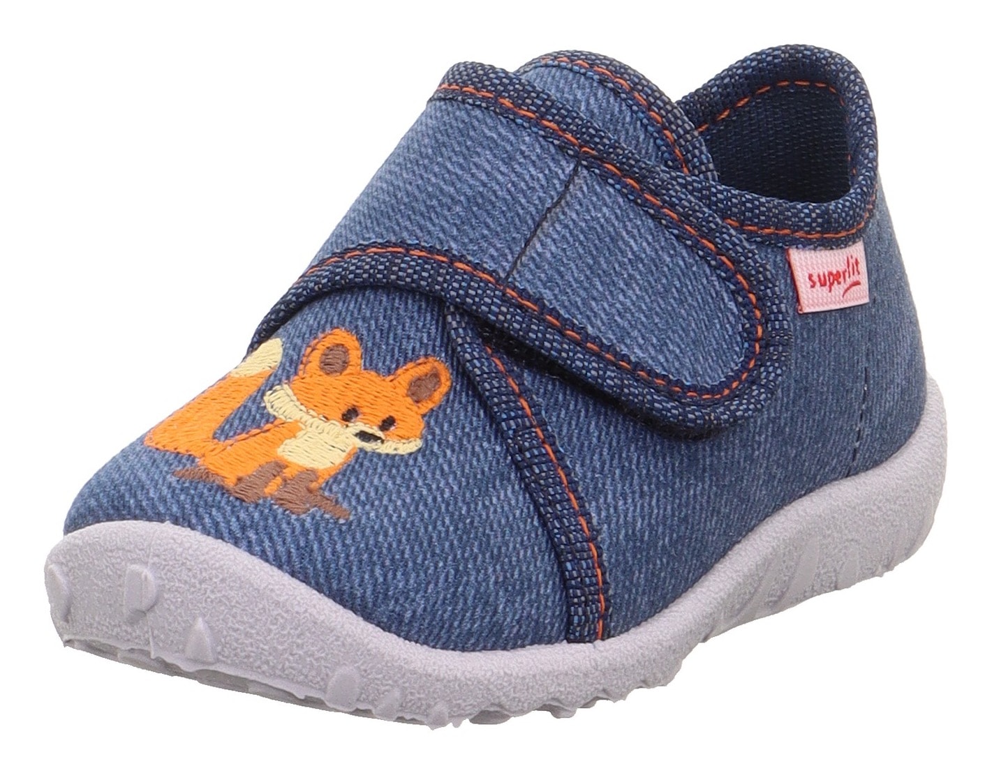 SUPERFIT Mädchen Hausschuh "SPOTTY WMS: Mittel", Gr. 24, blau, Baumwolle, Schuhe, Kindergartenschuh mit Klettverschluss, Größenschablone zum Download