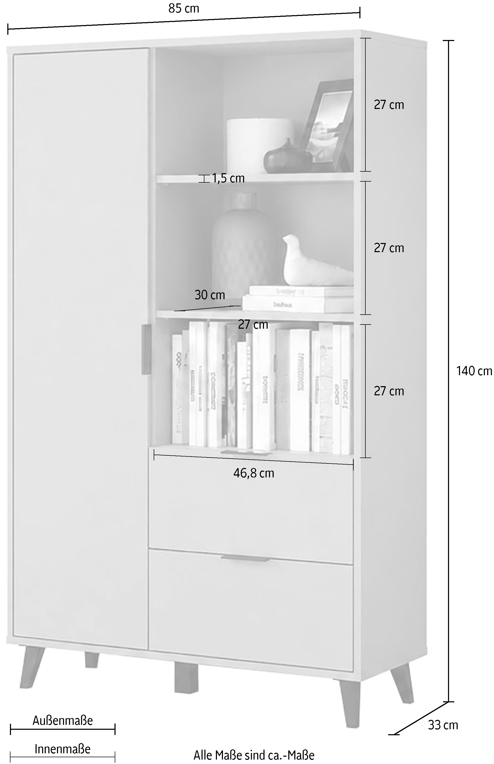 OTTO home Highboard »OSLO – Modernes Stauraummöbel mit Schubladen und Fächern« 1 Stk. tlg. Verstellbare Böden, praktische Griffe und hohe Füße für mehr Komfort