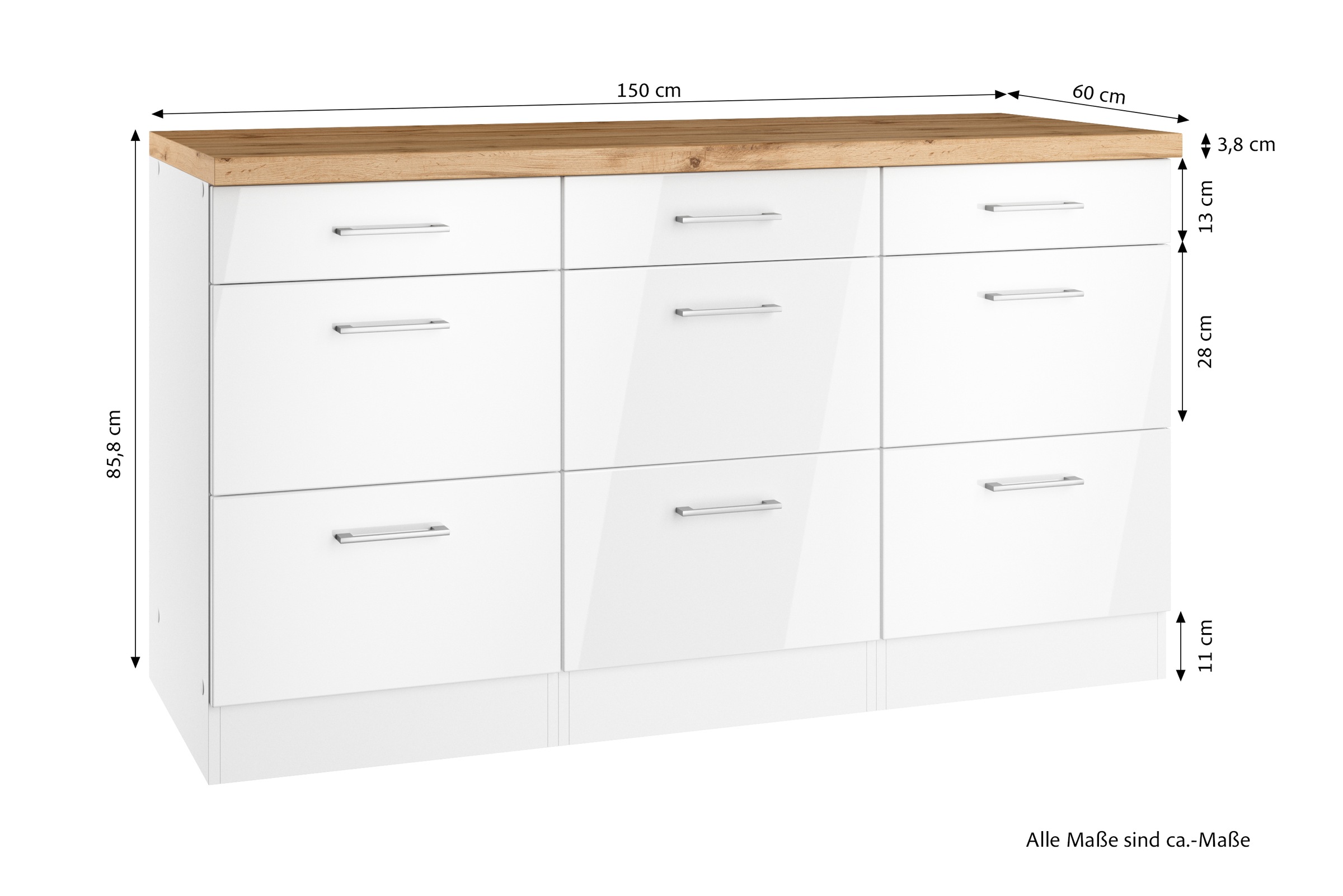 KOCHSTATION Unterschrank »KS-Milan« Auszugschrank 150 cm, matte oder hochglänzende Fronten